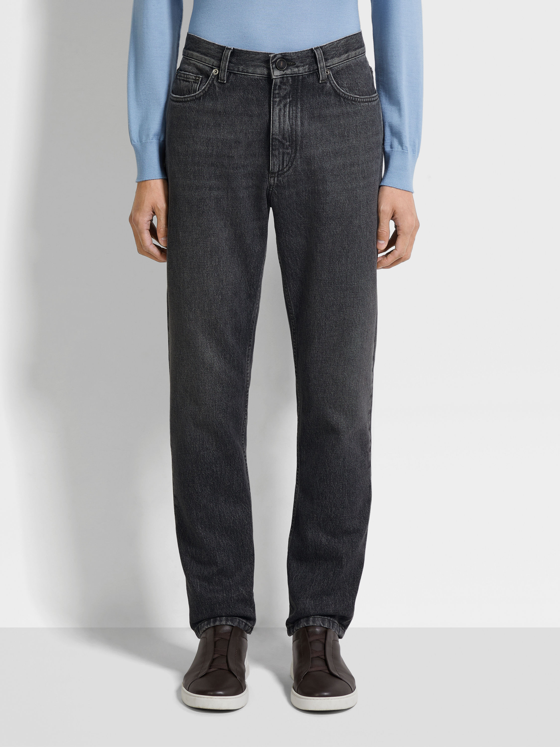 Dark Grey Stone Washed Cotton Roccia Pants Product detail photo #3