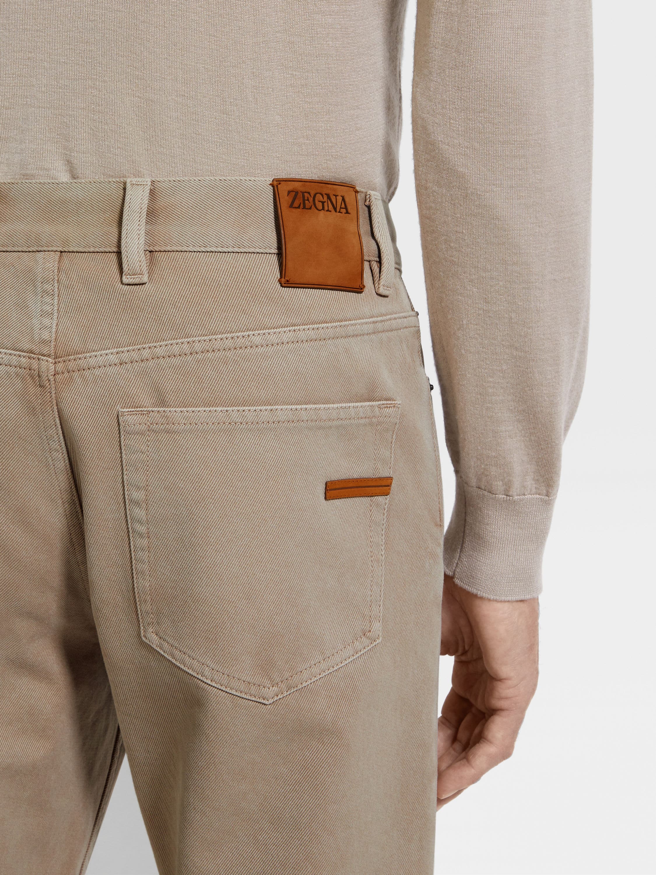 Light Taupe Cotton and Cashmere Roccia Pants Product detail photo #1
