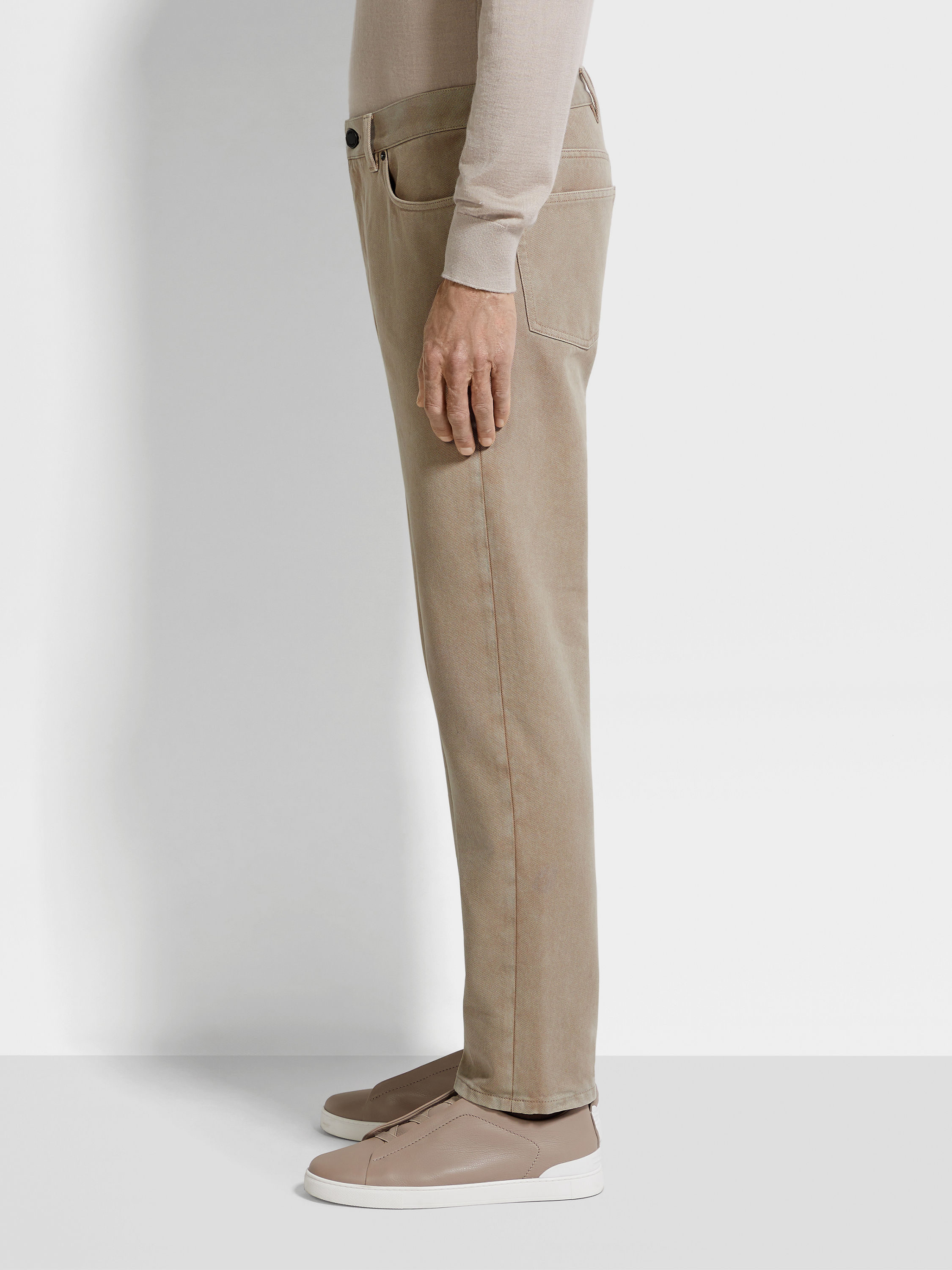Light Taupe Cotton and Cashmere Roccia Pants Product detail photo #2