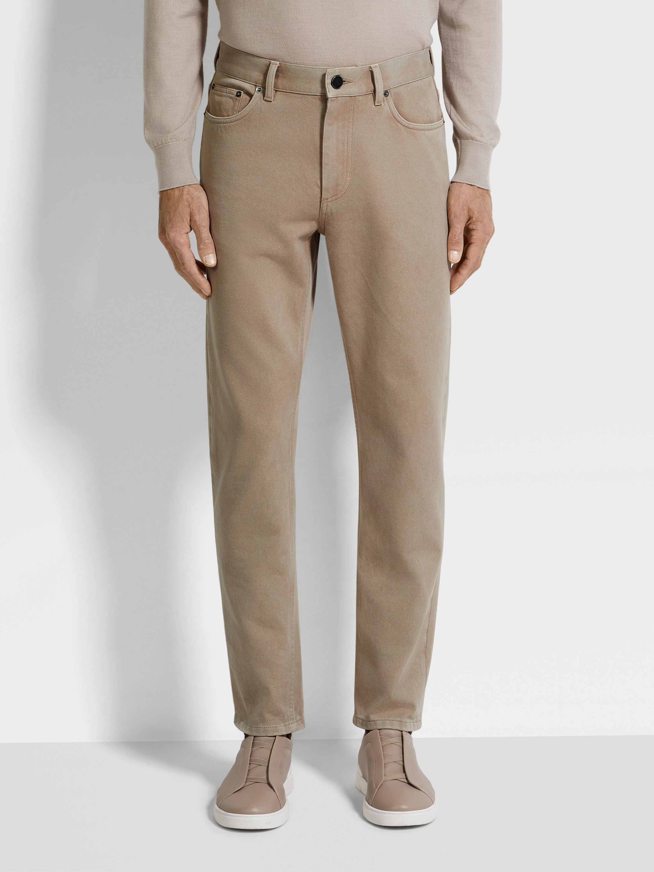 Light Taupe Cotton and Cashmere Roccia Pants Product detail photo #3