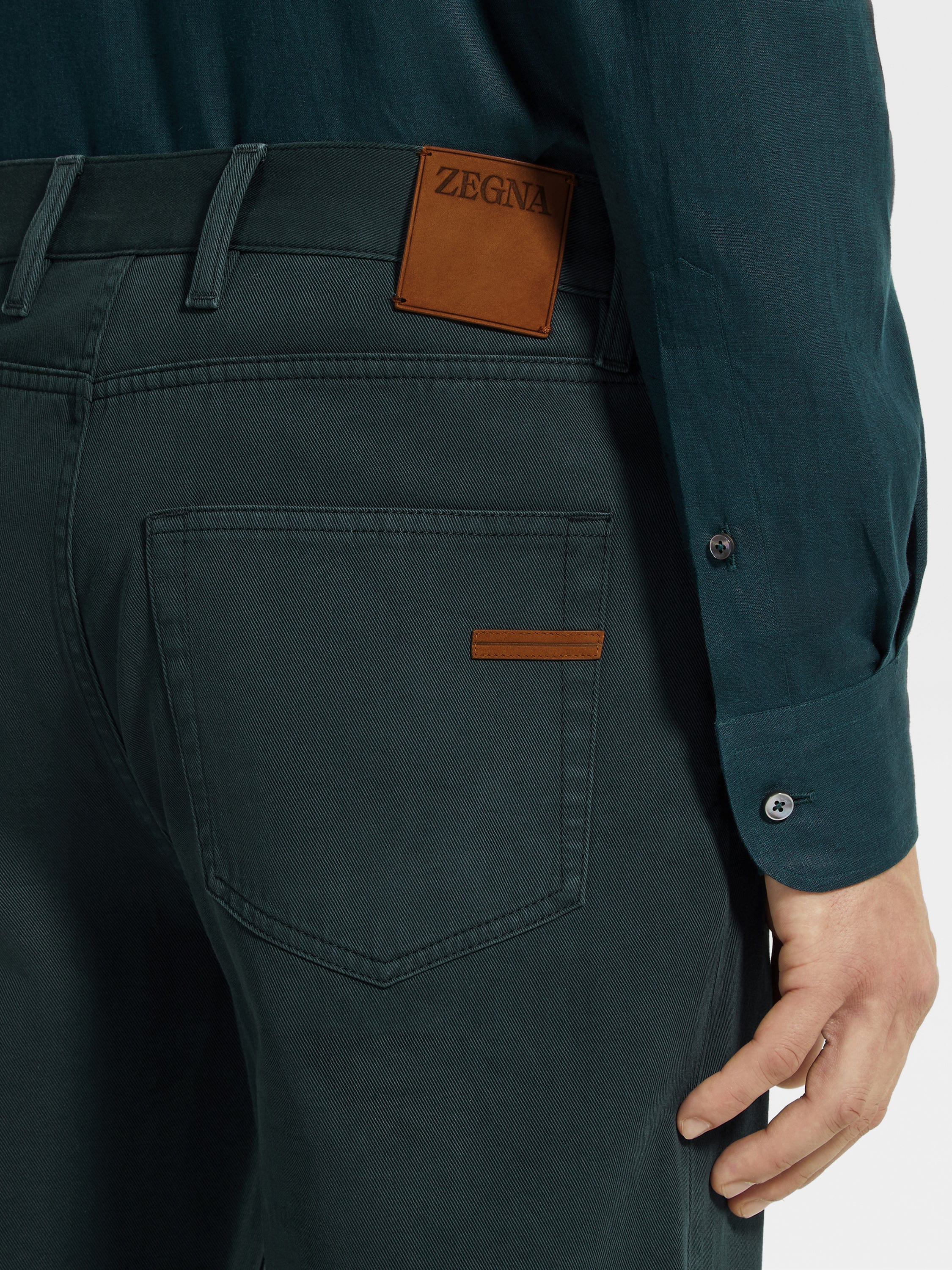 Dark Green Cotton and Cashmere Roccia Pants Product detail photo #1