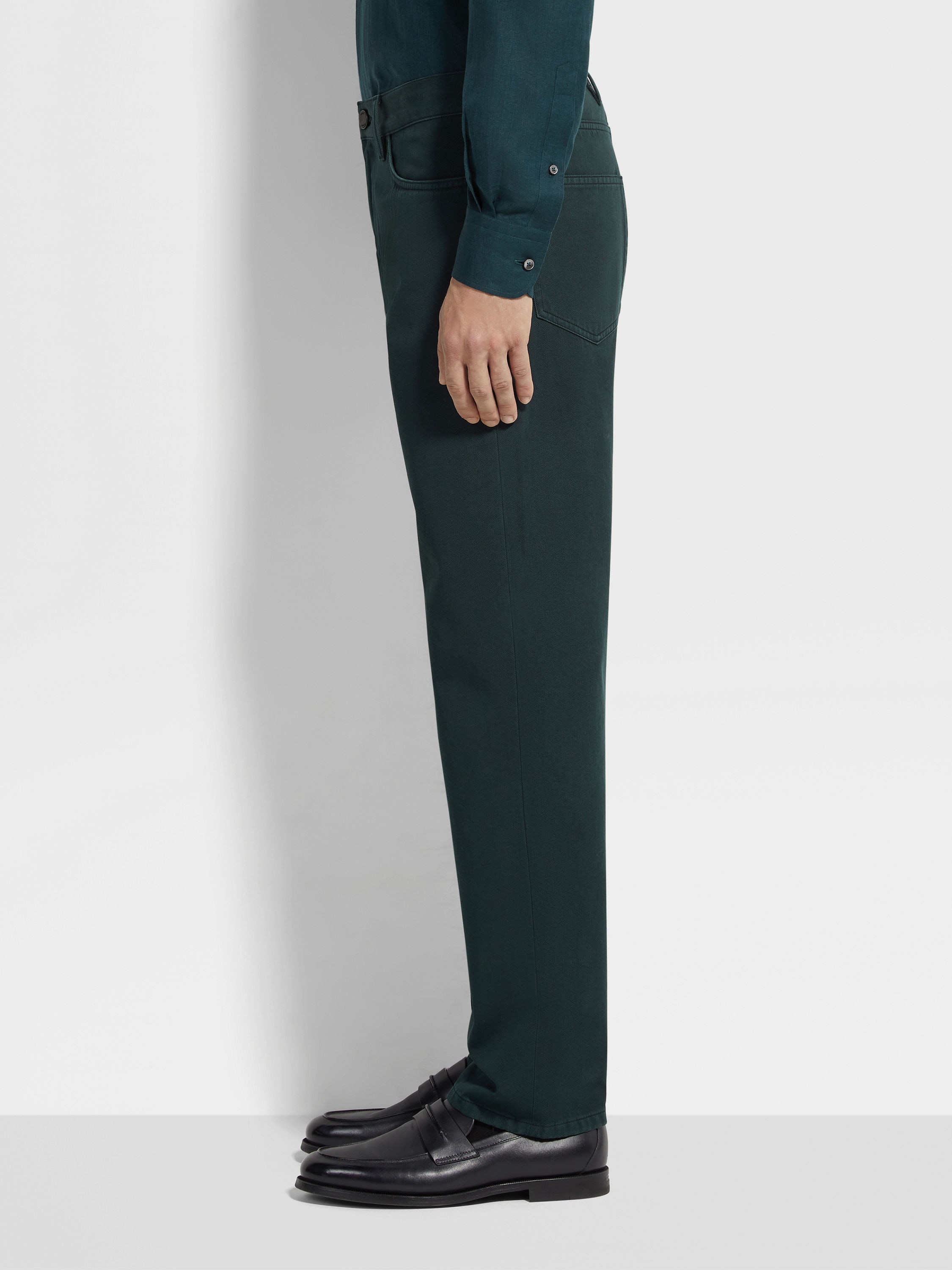 Dark Green Cotton and Cashmere Roccia Pants Product detail photo #2