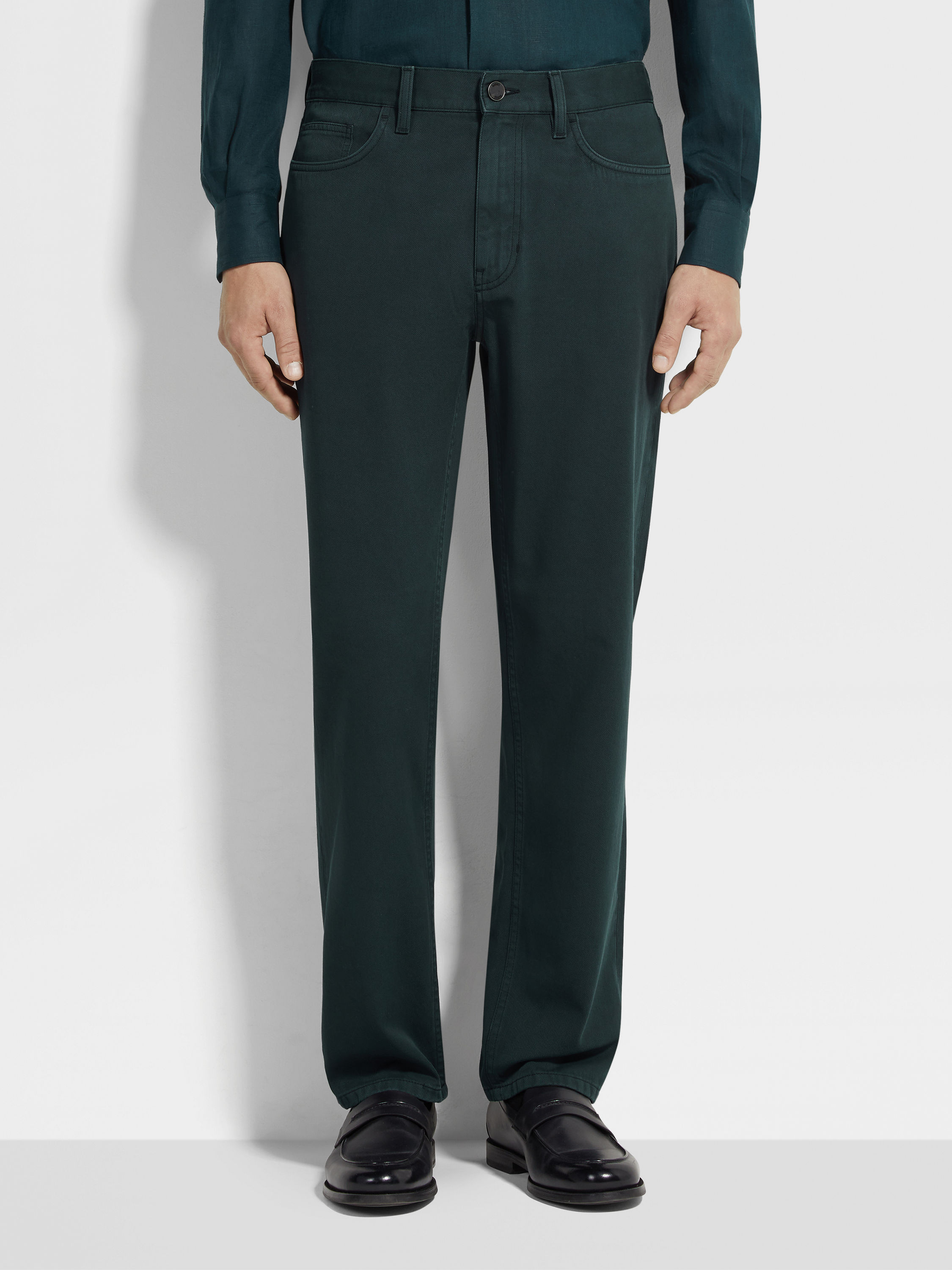 Dark Green Cotton and Cashmere Roccia Pants Product detail photo #3