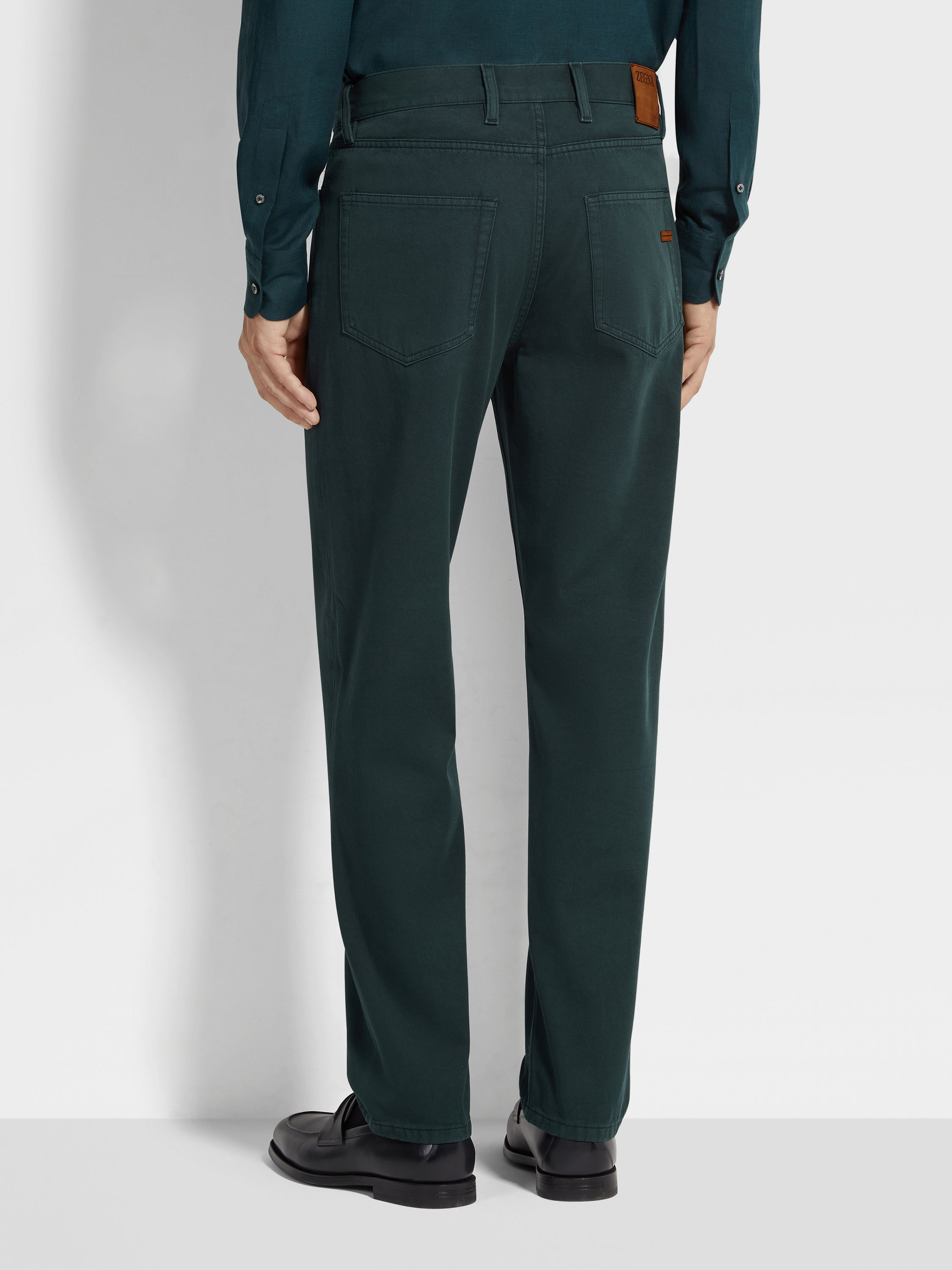 Dark Green Cotton and Cashmere Roccia Pants Product detail photo #4