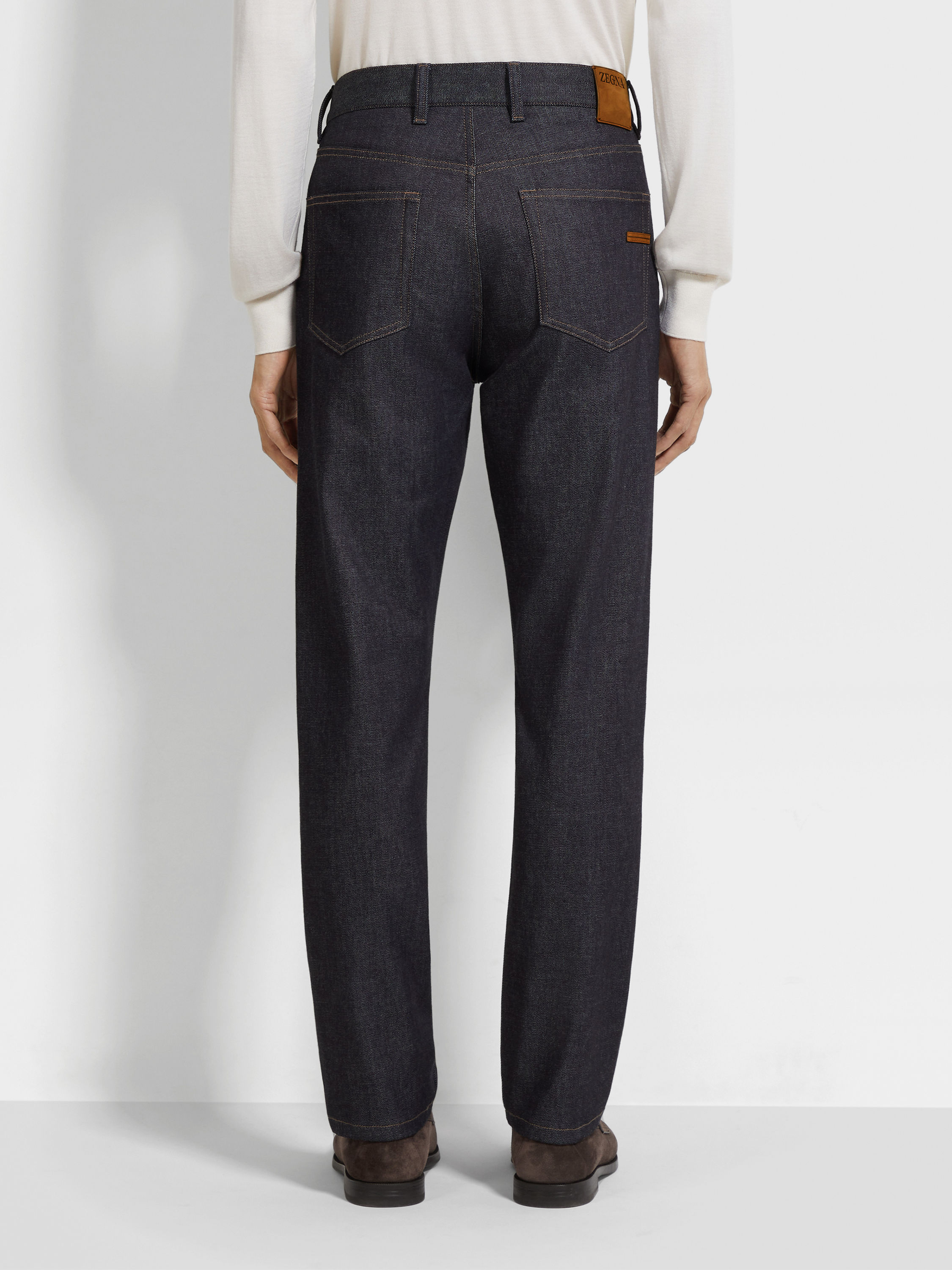 Blue Stretch Cotton and Cashmere Roccia Jeans Product detail photo #5