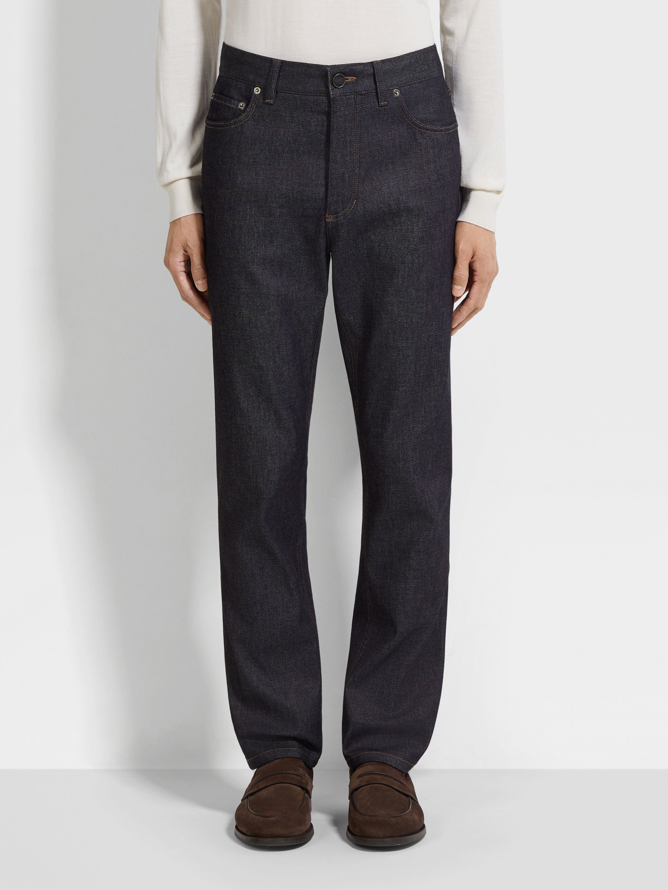 Blue Stretch Cotton and Cashmere Roccia Jeans Product detail photo #4