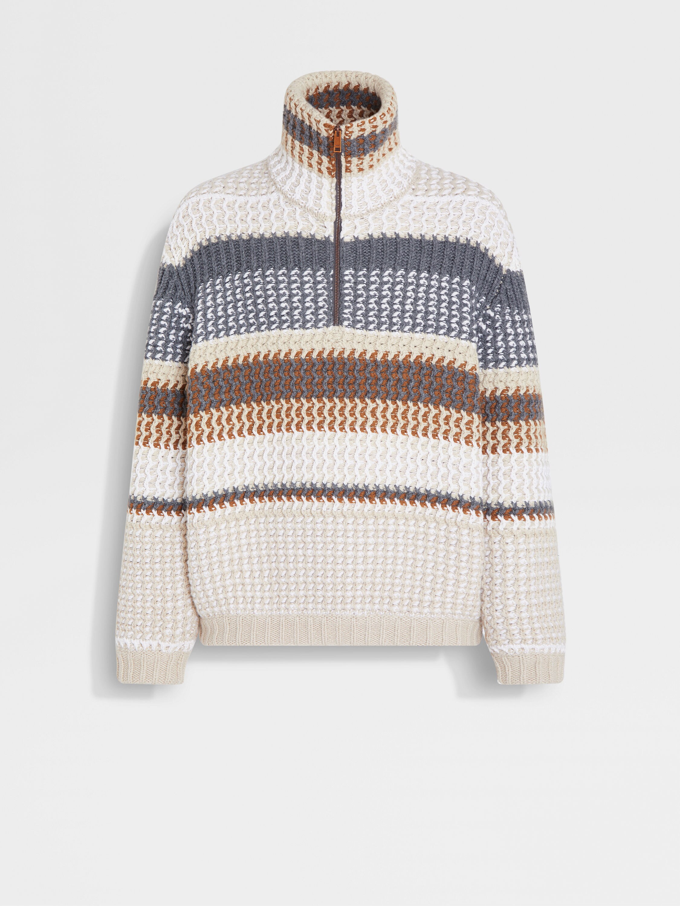 浅米色配深骆马红棕色 Oasi Cashmere 绿洲羊绒针织高领毛衣 产品主图