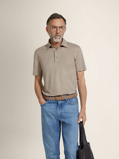 elu. エルAurora blouse 2Way tweed beige Light Taupe Vellus Aureum Polo Shirt SS26 35581977 | Zegna US