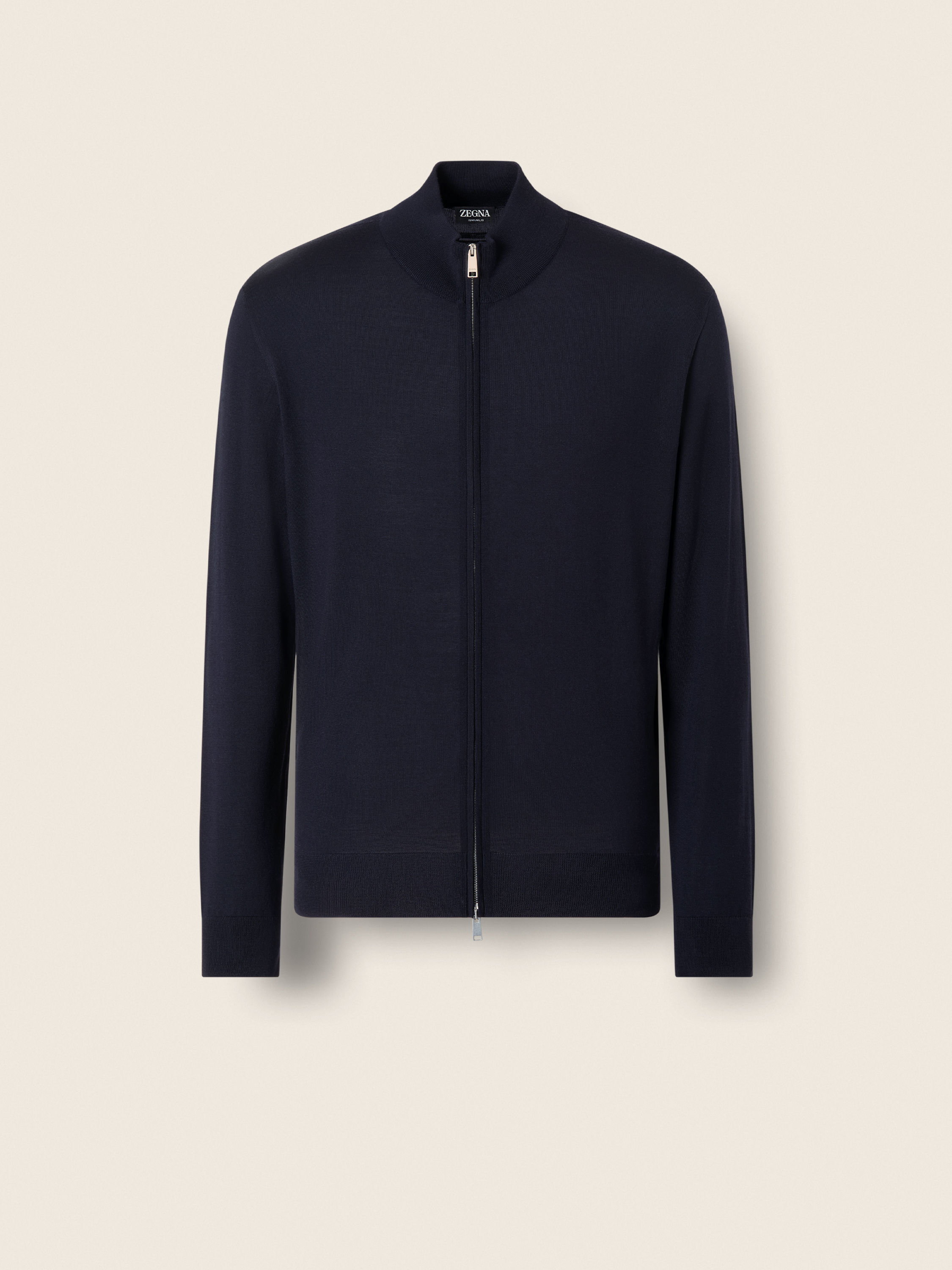 Navy Blue Wool Full Zip Cardigan Product detail photo #1