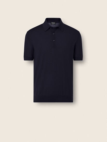 Navy Blue Wool Polo Shirt SS26 37583980 | Zegna NZ