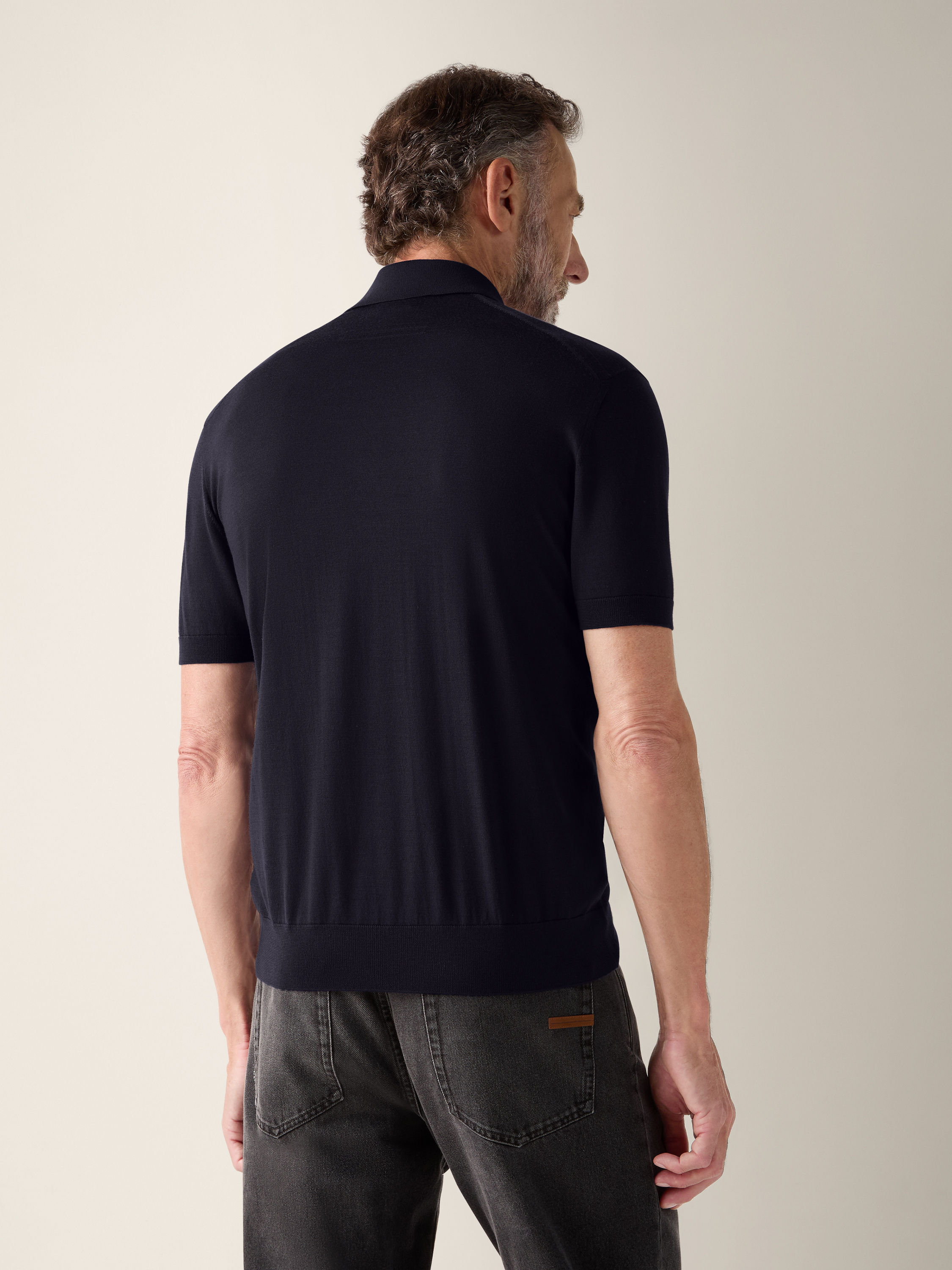 Navy Blue Wool Polo Shirt Product detail photo #4