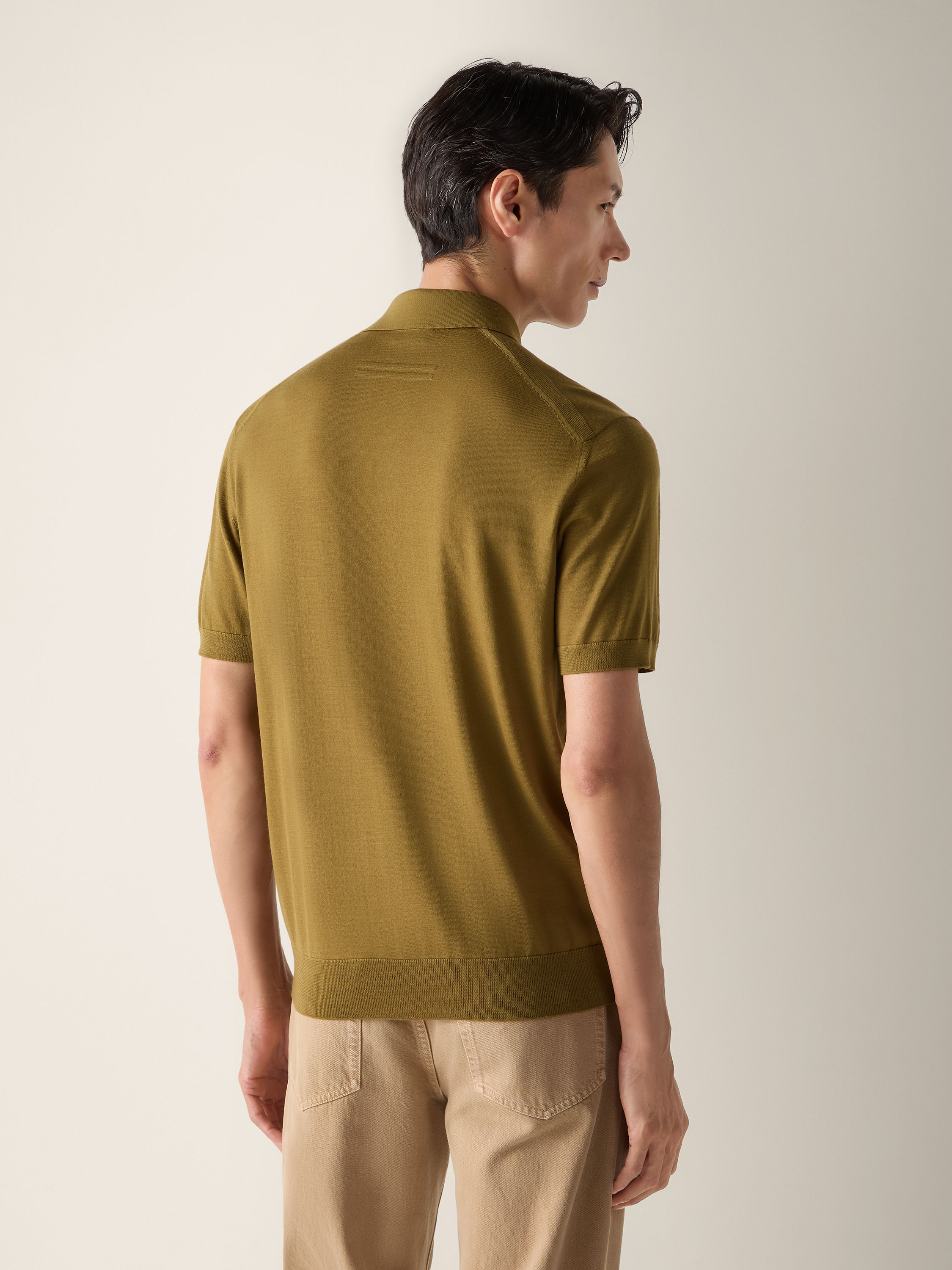 Olive Green Wool Polo Shirt Product detail photo #4