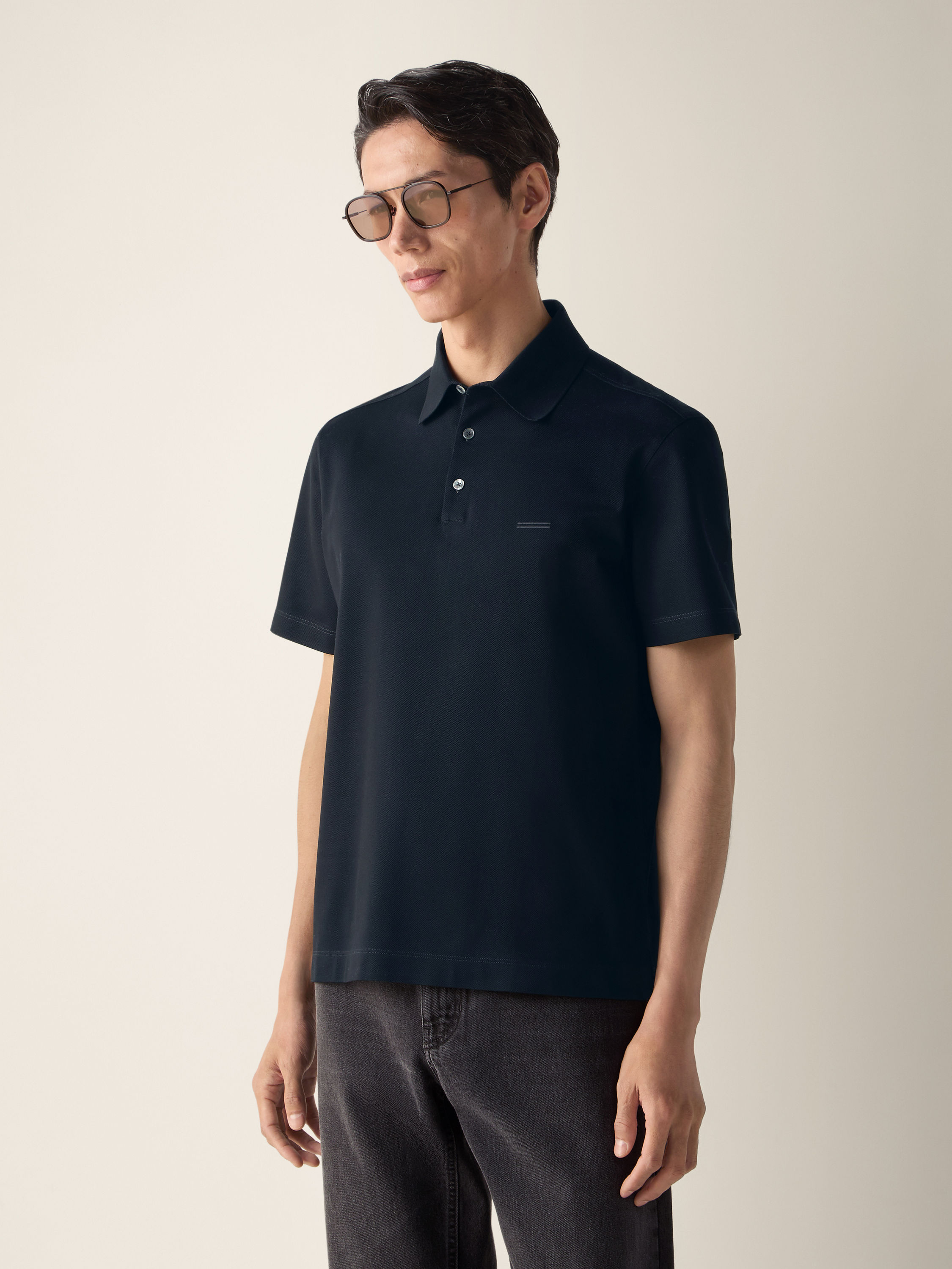 Navy Blue Cotton Piquet Polo Shirt Product detail photo #2