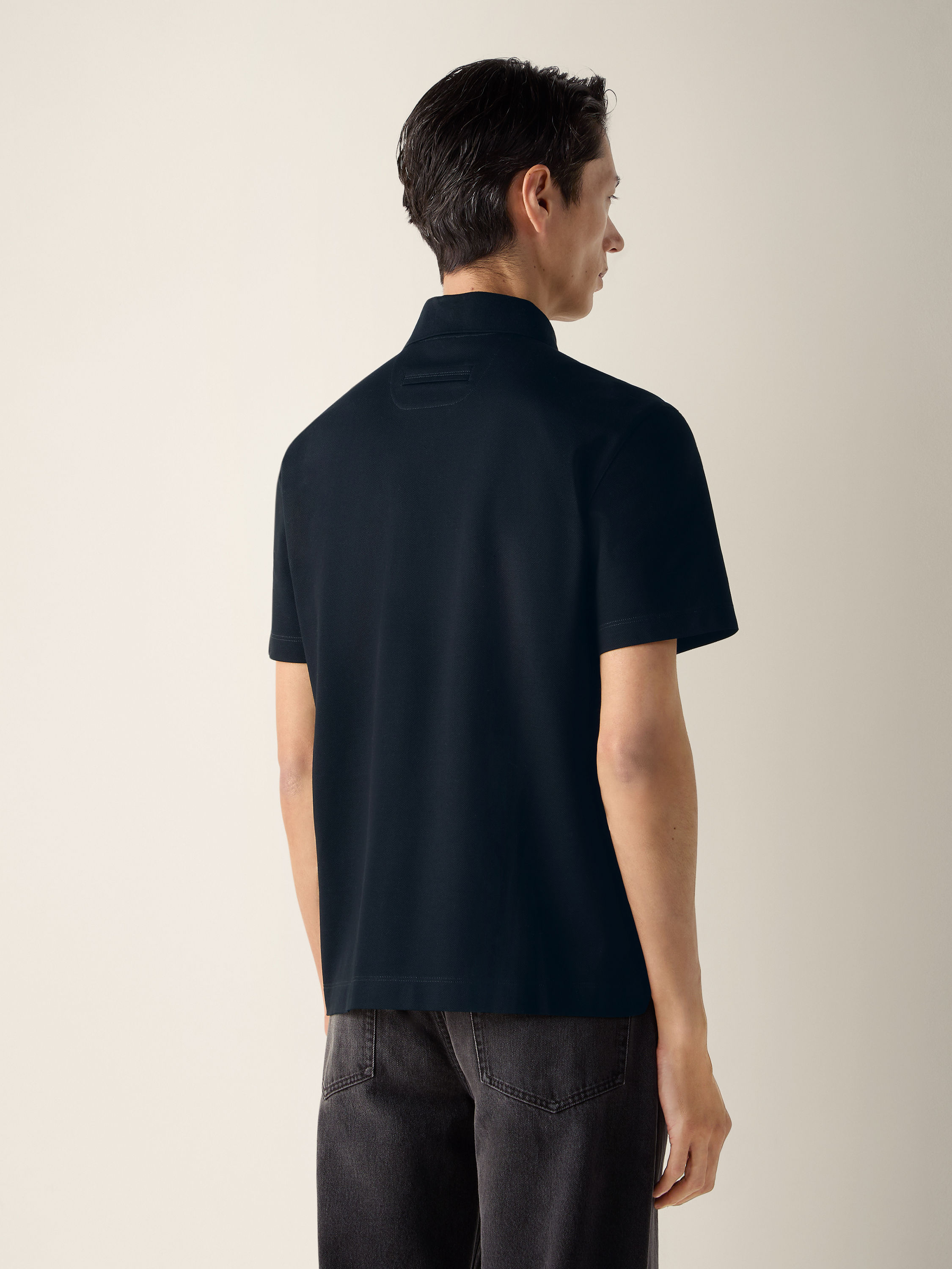 Navy Blue Cotton Piquet Polo Shirt Product detail photo #3