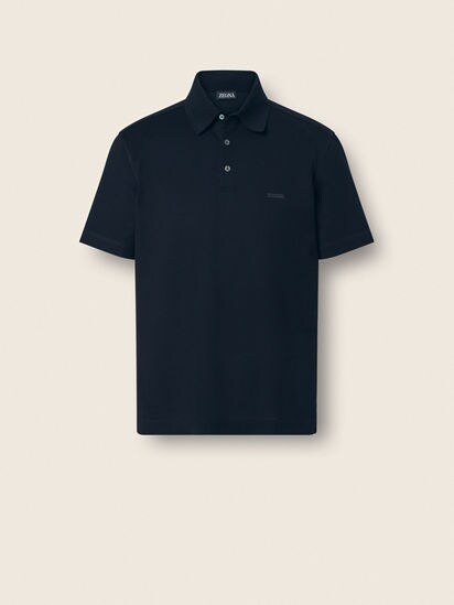 Navy Blue Cotton Piquet Polo Shirt SS26 37132722 | Zegna ROW
