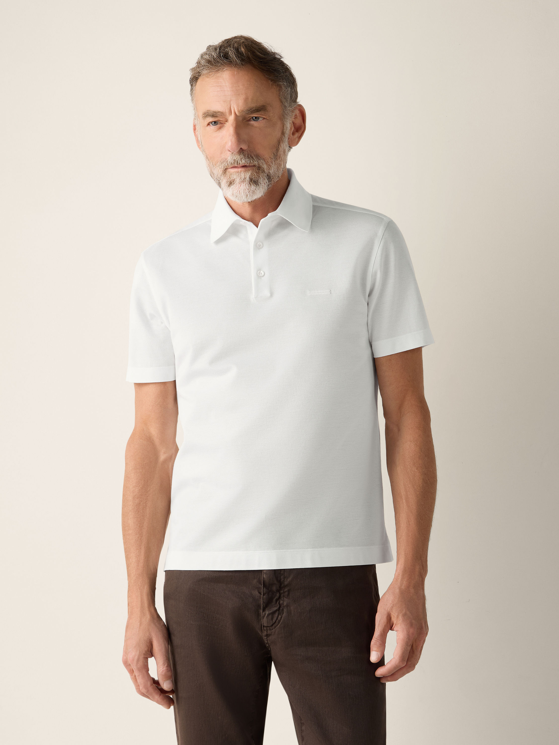Optical White Cotton Piquet Polo Shirt Product detail photo #2