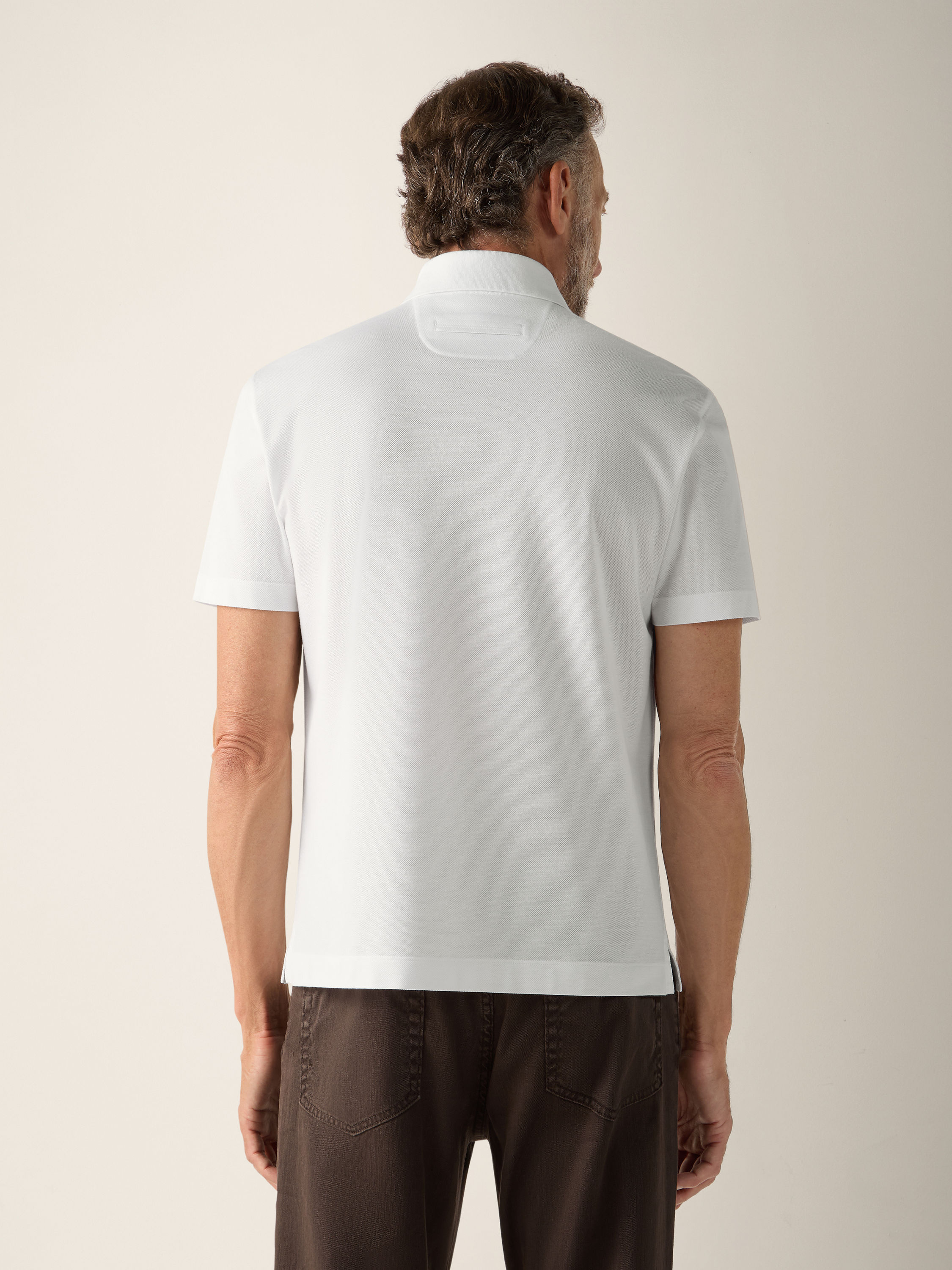 Optical White Cotton Piquet Polo Shirt Product detail photo #3