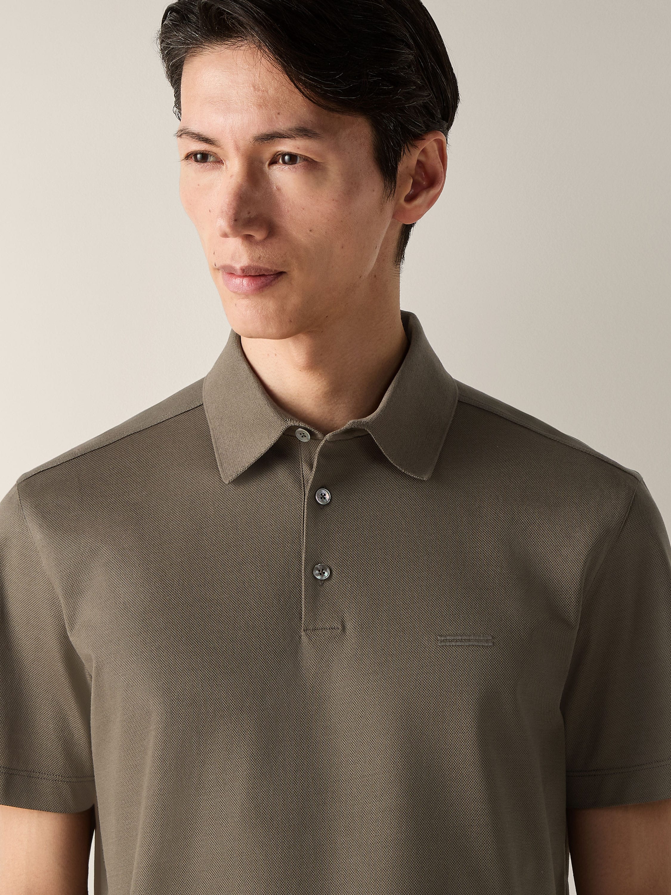 Dark Taupe Cotton Piquet Polo Shirt Product detail photo #1