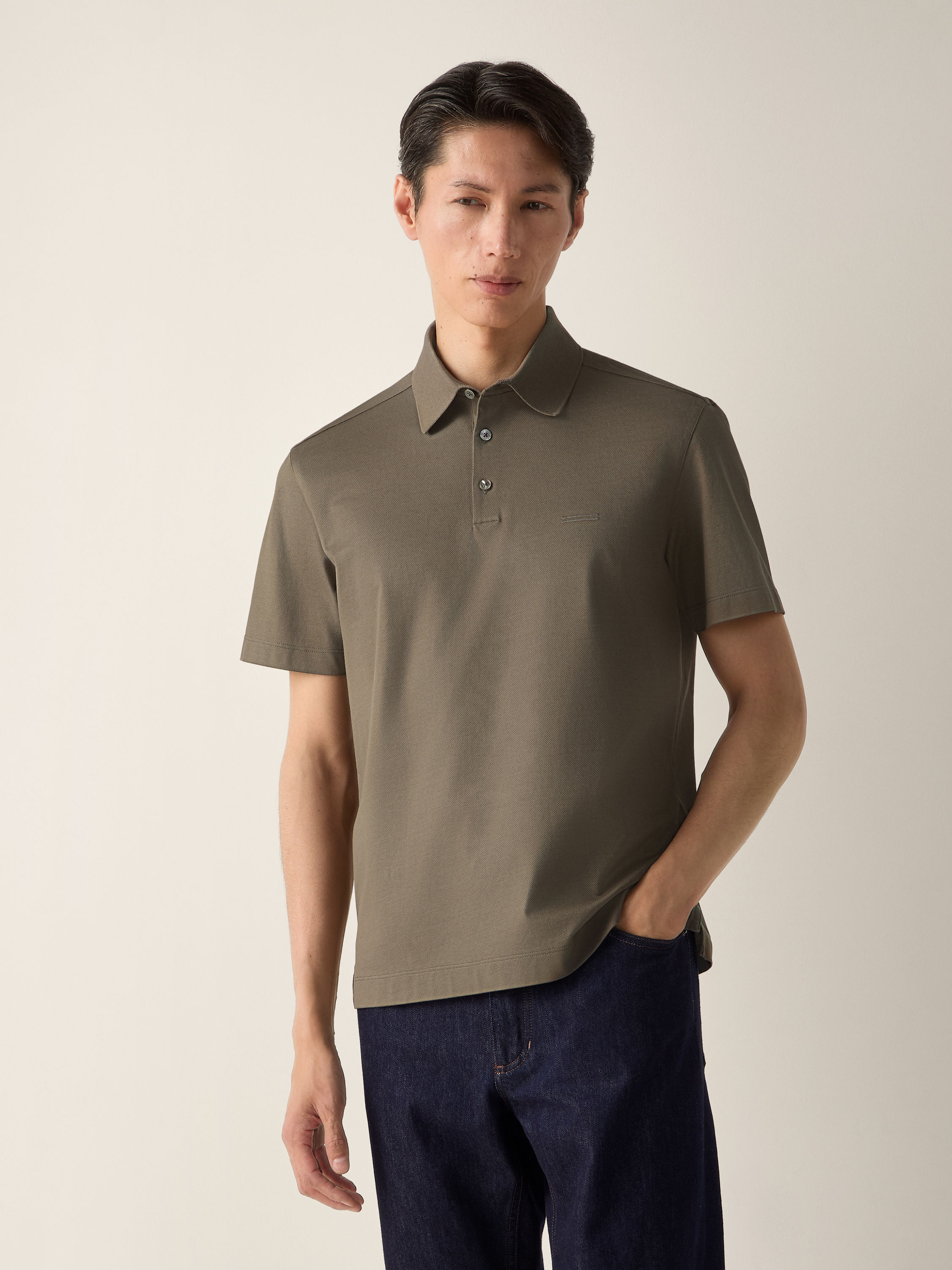 Dark Taupe Cotton Piquet Polo Shirt Product detail photo #2
