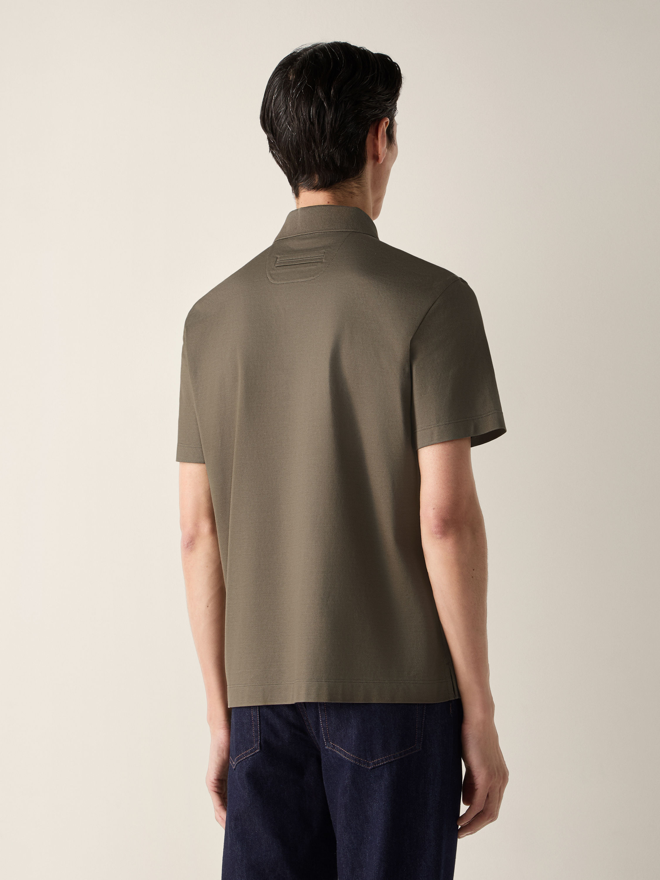 Dark Taupe Cotton Piquet Polo Shirt Product detail photo #3