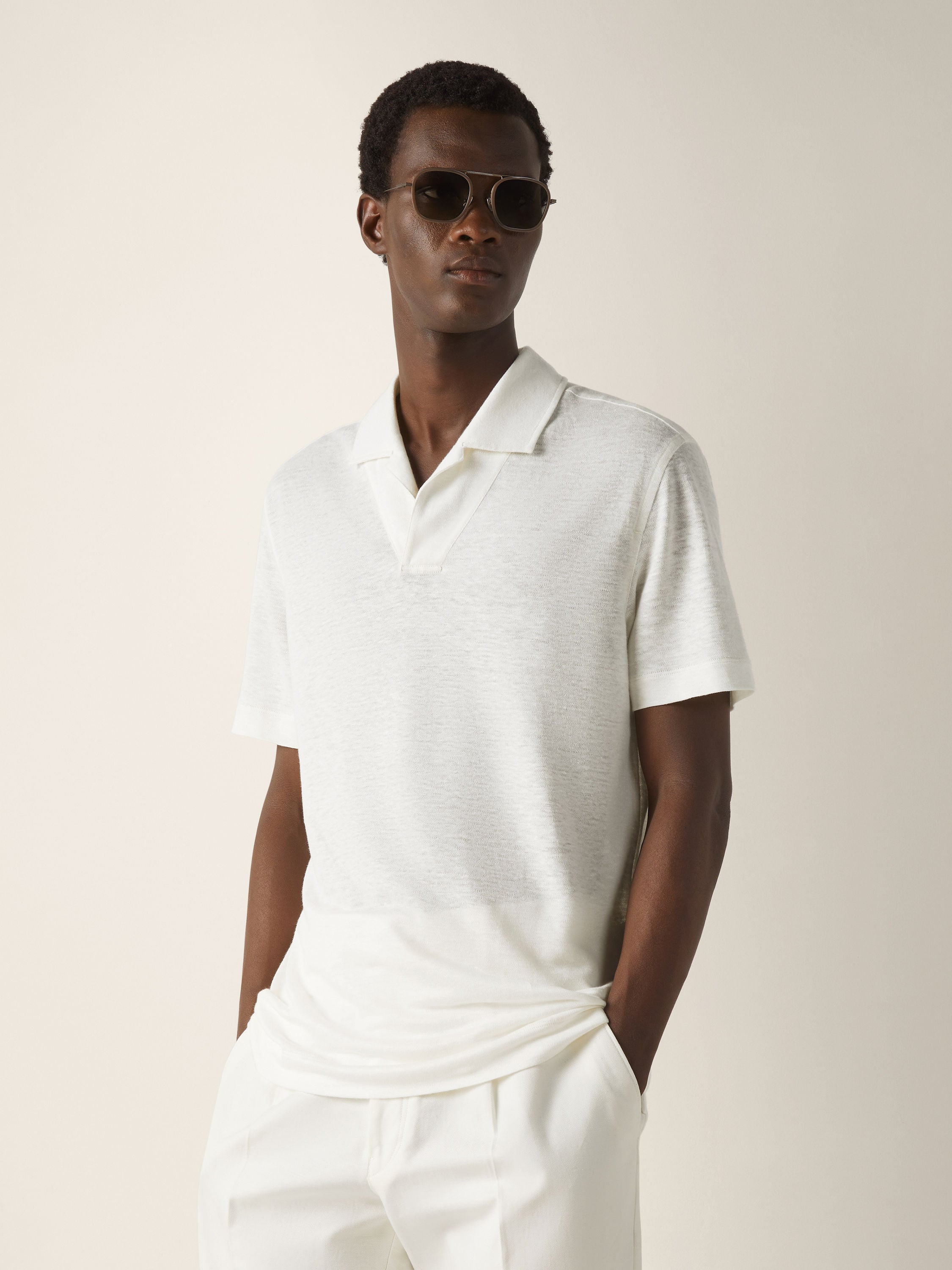 Poloshirt aus Oasi Lino in Weiß Detailfoto #3 des Produkts