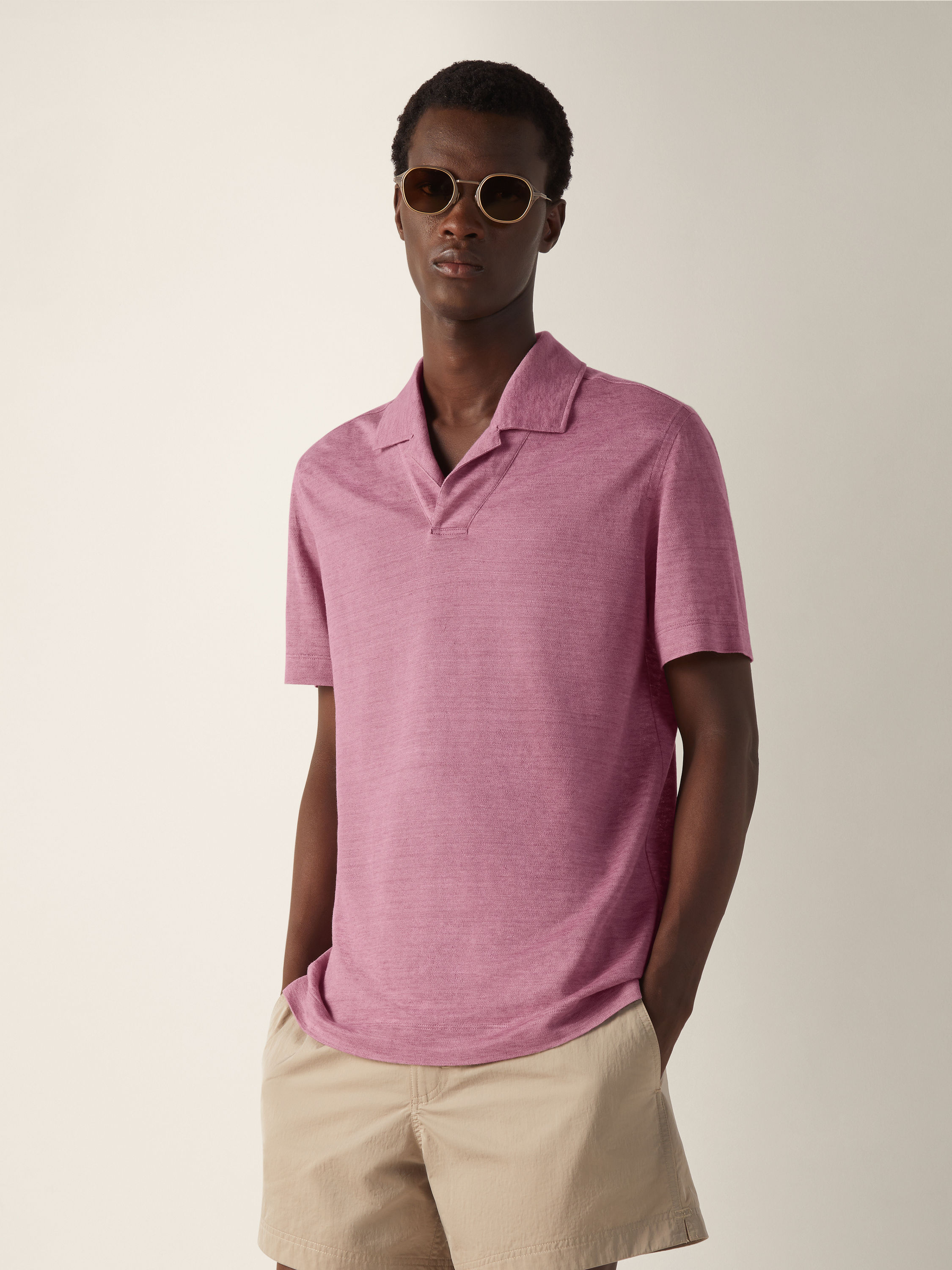 Poloshirt aus Oasi Lino in Rosa Detailfoto #3 des Produkts