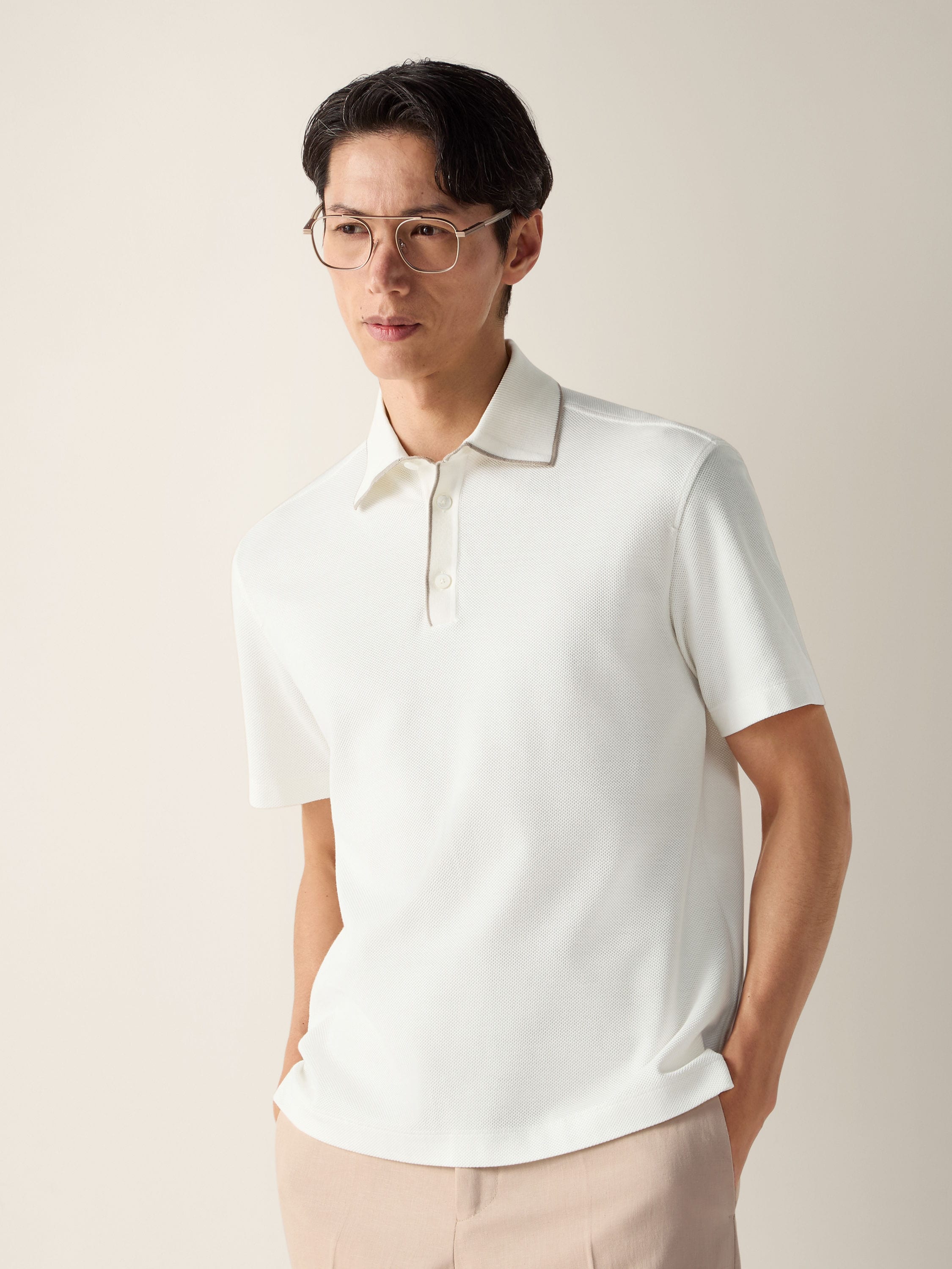 White Cotton and Silk Polo Shirt Product detail photo #3