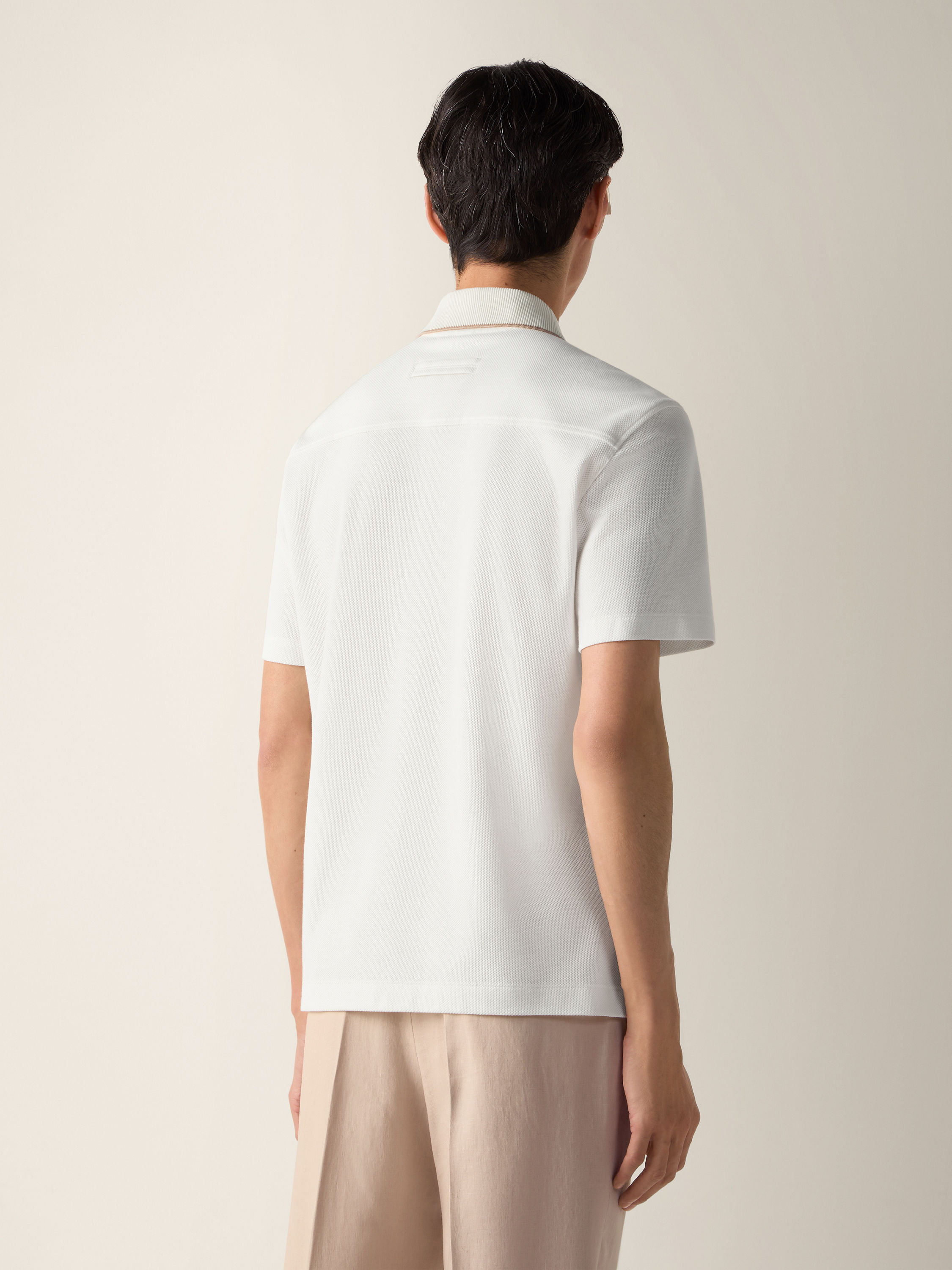 White Cotton and Silk Polo Shirt Product detail photo #4