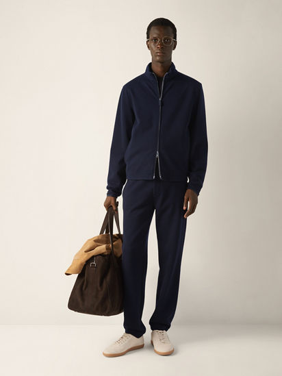 Navy Blue Cotton Wool and Silk Full Zip Sweatshirt SS26 37133370
