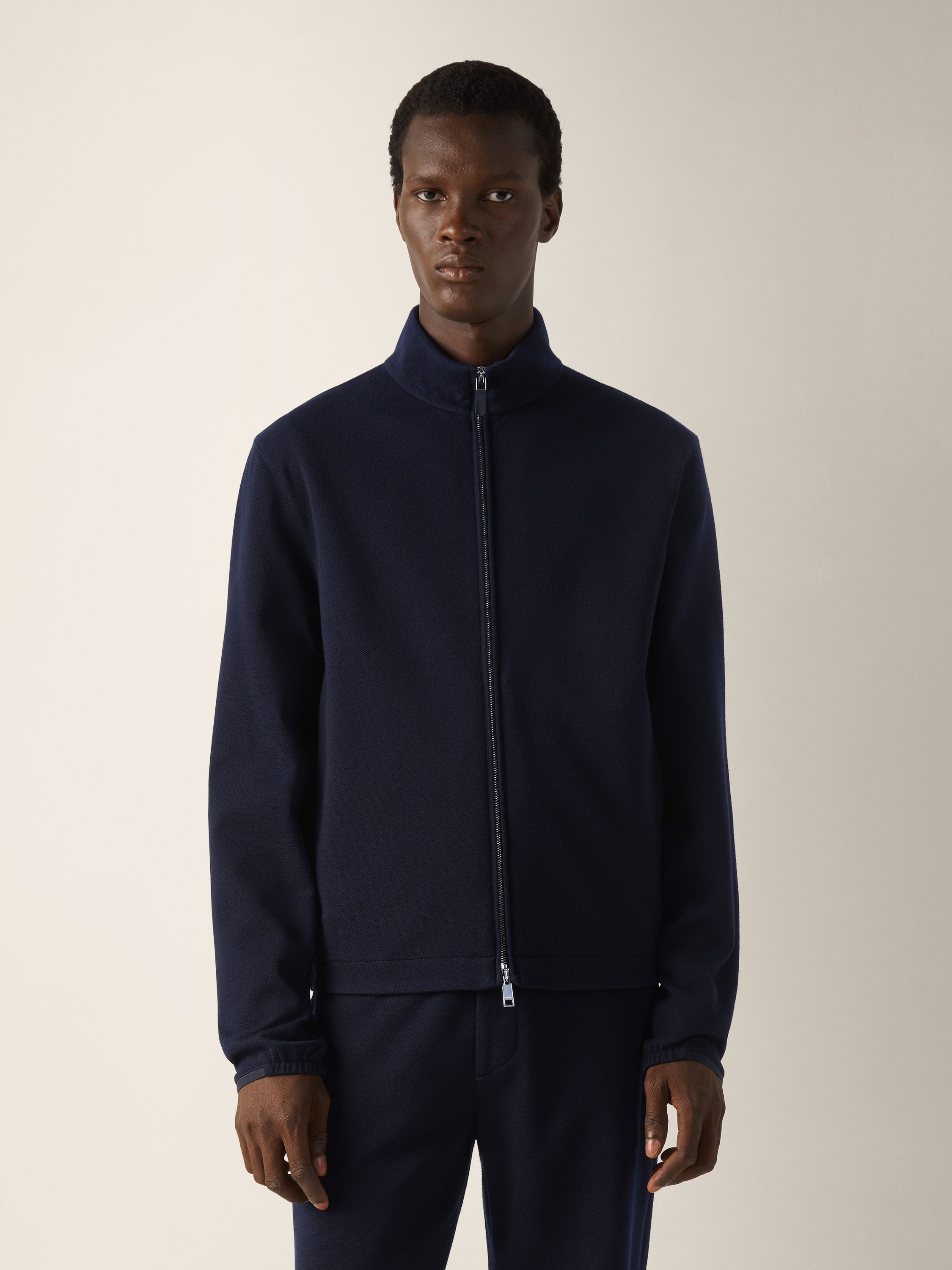 Sweatshirt aus Baumwolle, Wolle und Seide mit durchgehendem Reißverschluss in Marineblau Detailfoto #3 des Produkts