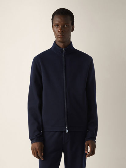 Navy Blue Cotton Wool and Silk Full Zip Sweatshirt SS26 37133370