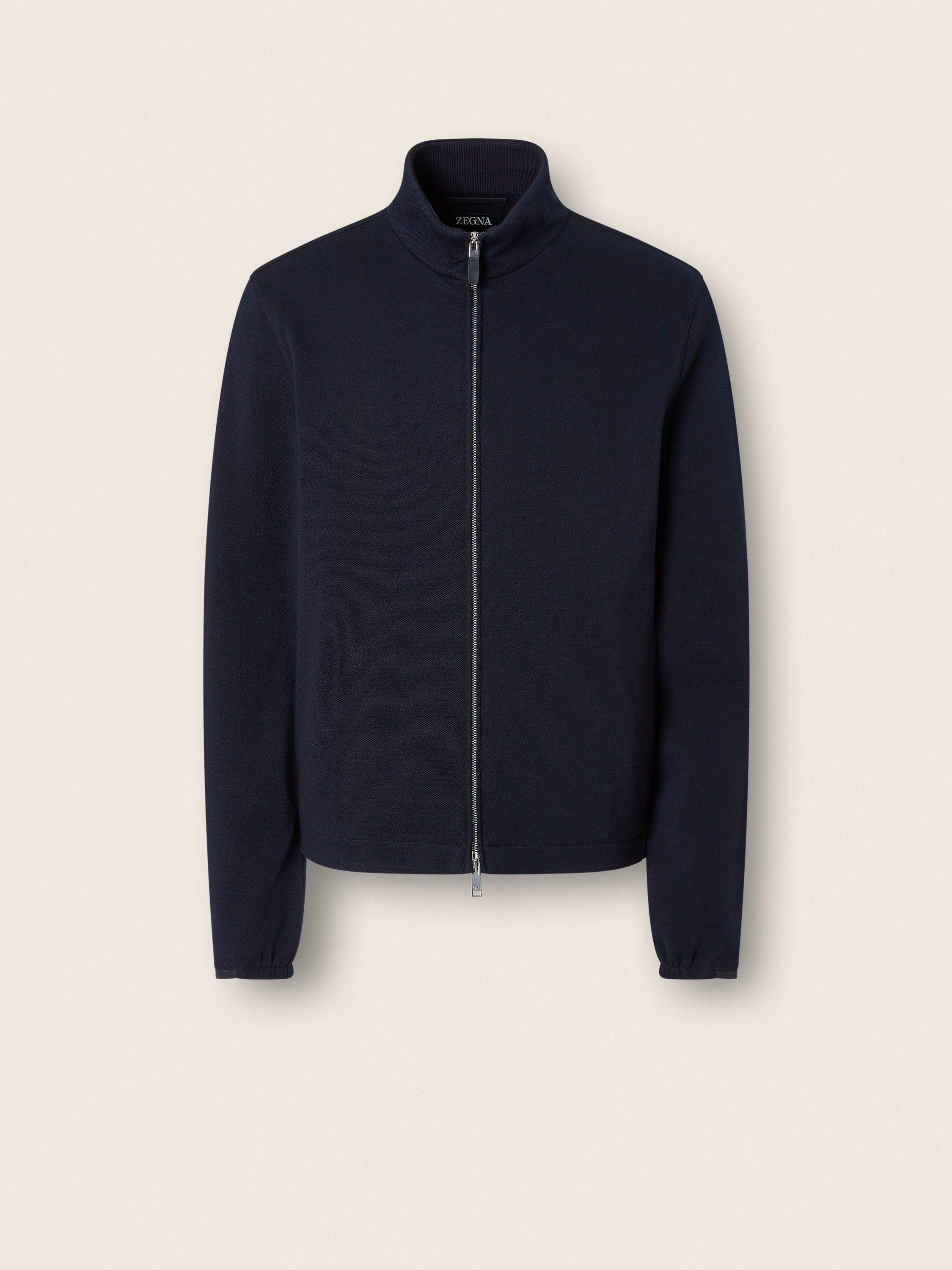 Sweatshirt aus Baumwolle, Wolle und Seide mit durchgehendem Reißverschluss in Marineblau Hauptproduktfoto