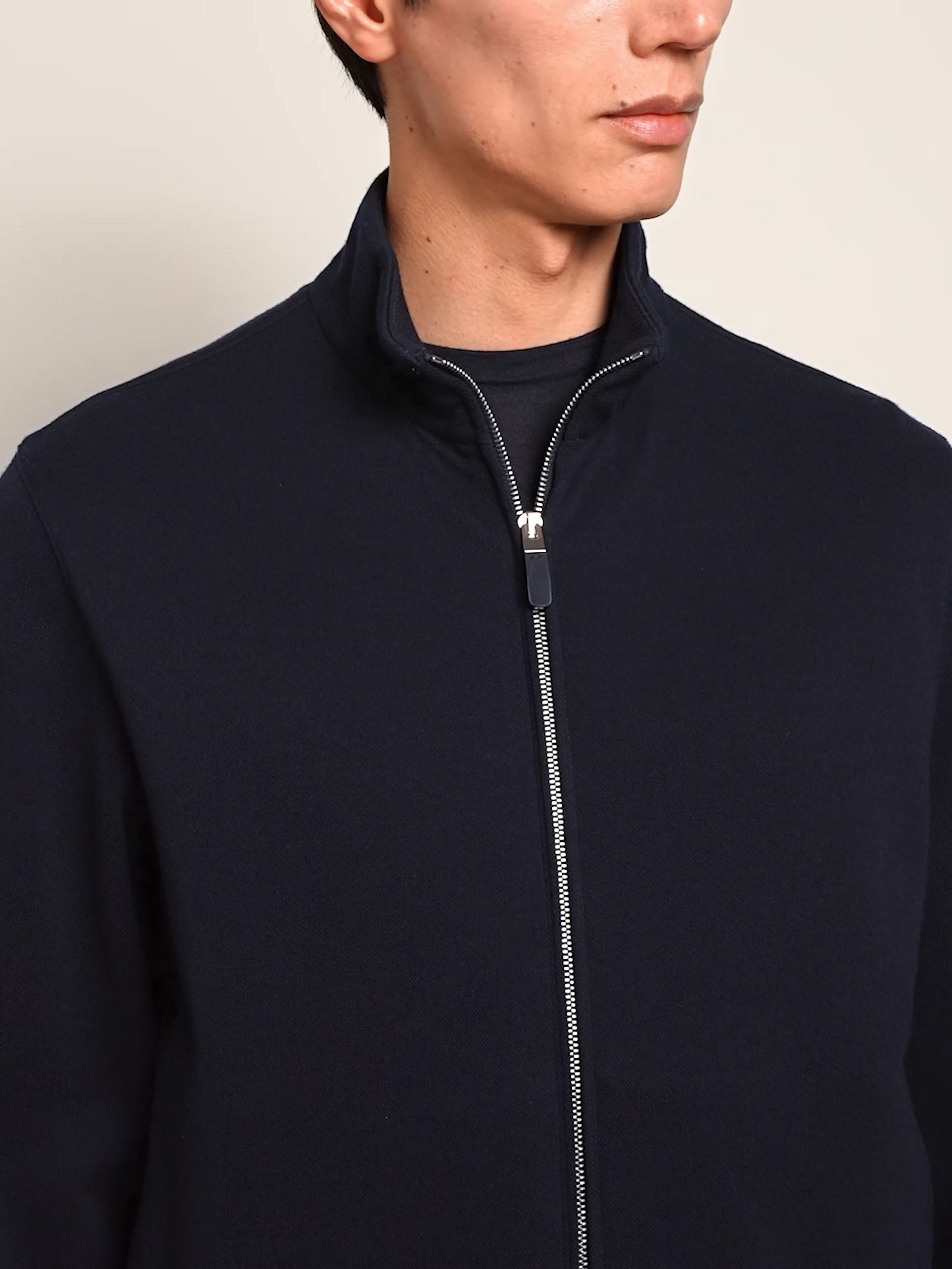 Sweatshirt aus Baumwolle, Wolle und Seide mit durchgehendem Reißverschluss in Marineblau