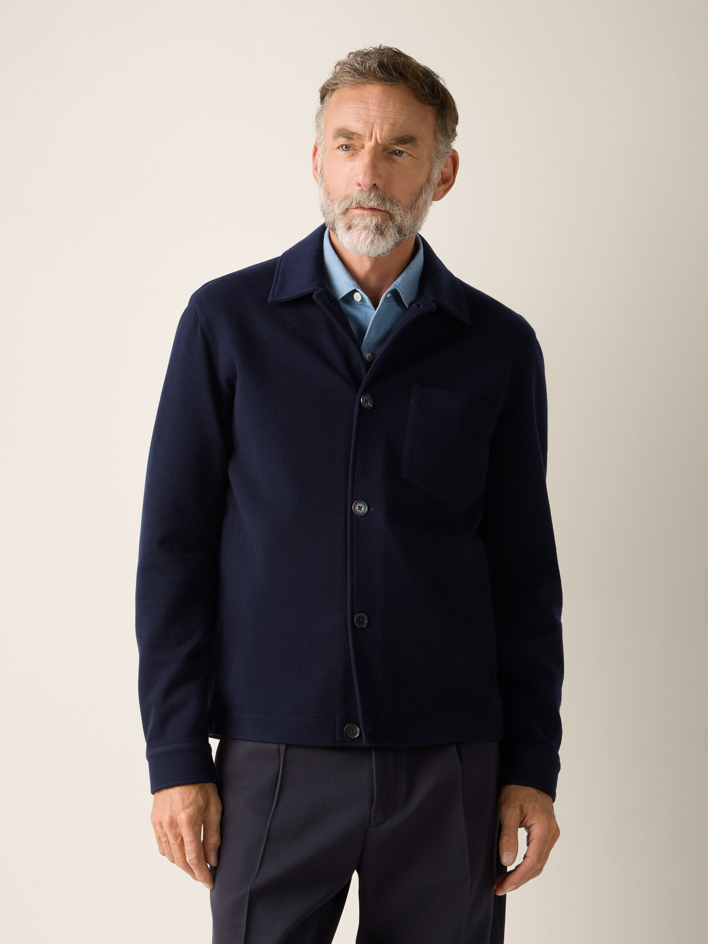 Overshirt in Cotone Lana e Seta Blu Navy Foto #3 di dettaglio del prodotto