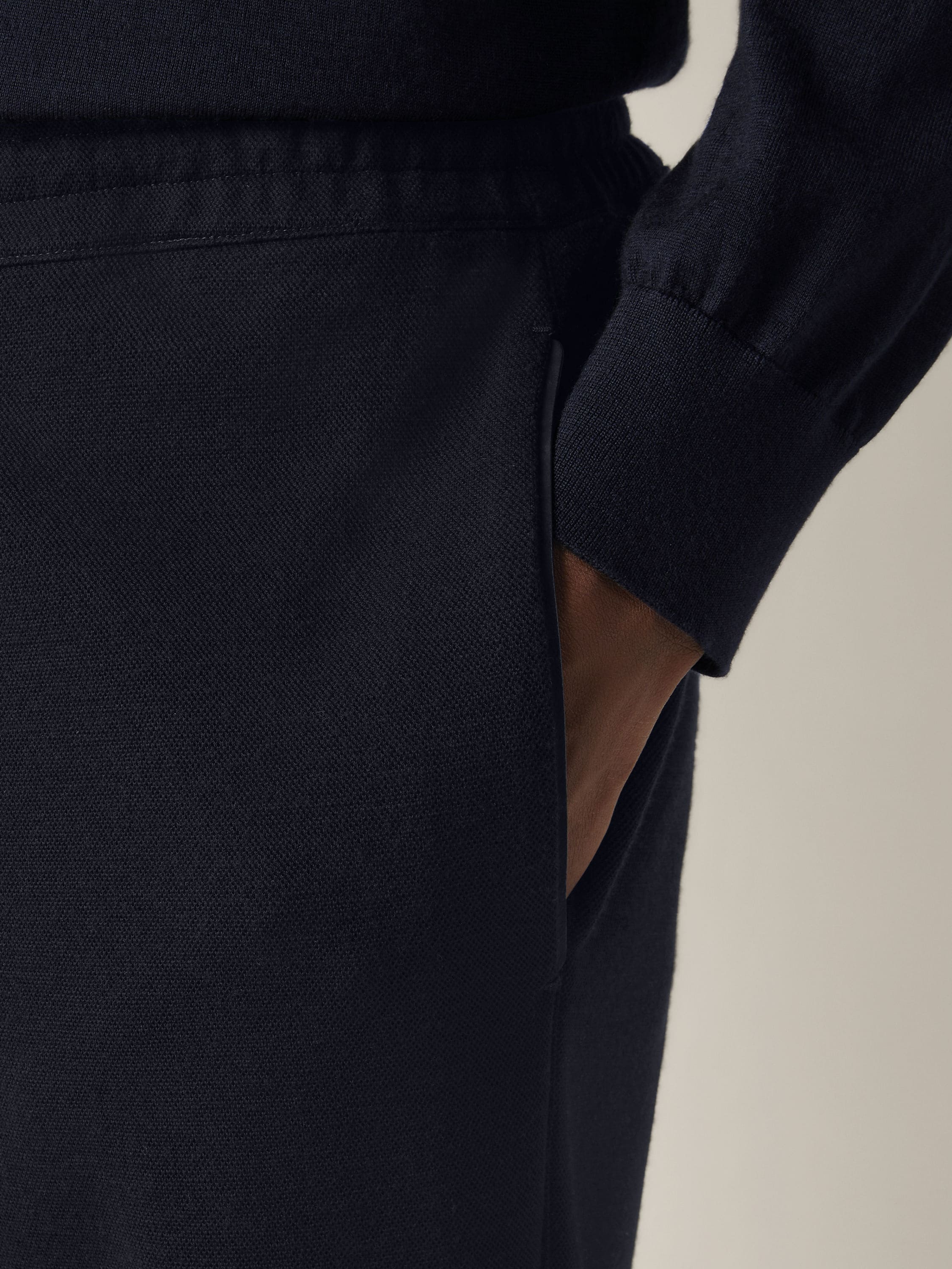 Navy Blue Cotton Wool and Silk Joggers Product detail photo #1