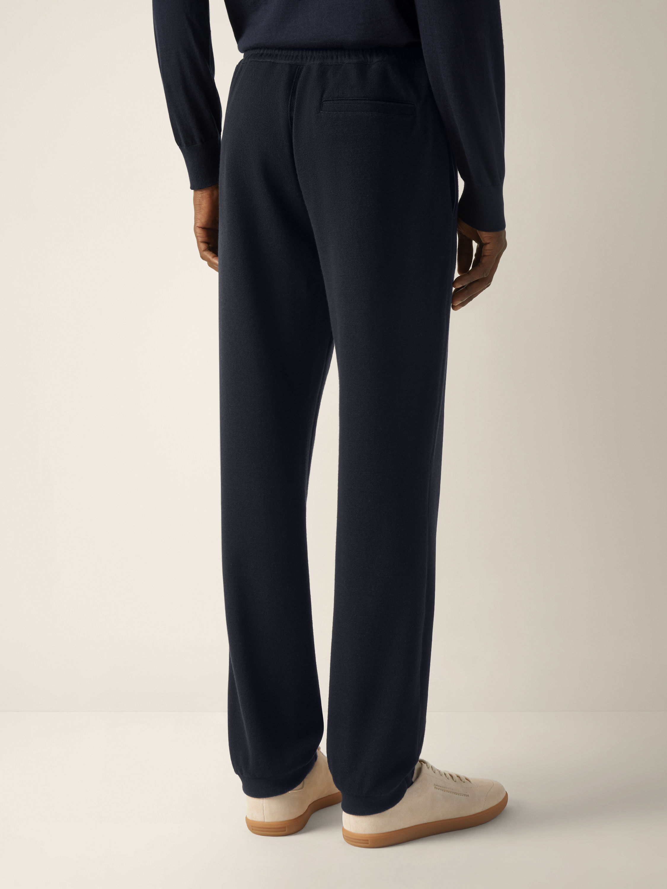 Navy Blue Cotton Wool and Silk Joggers Product detail photo #5