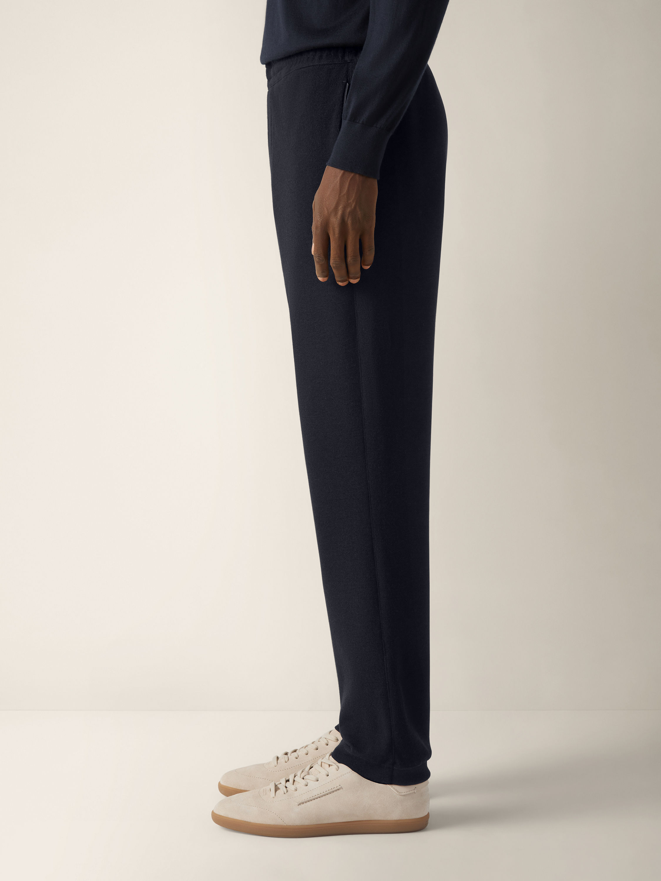Navy Blue Cotton Wool and Silk Joggers Product detail photo #3