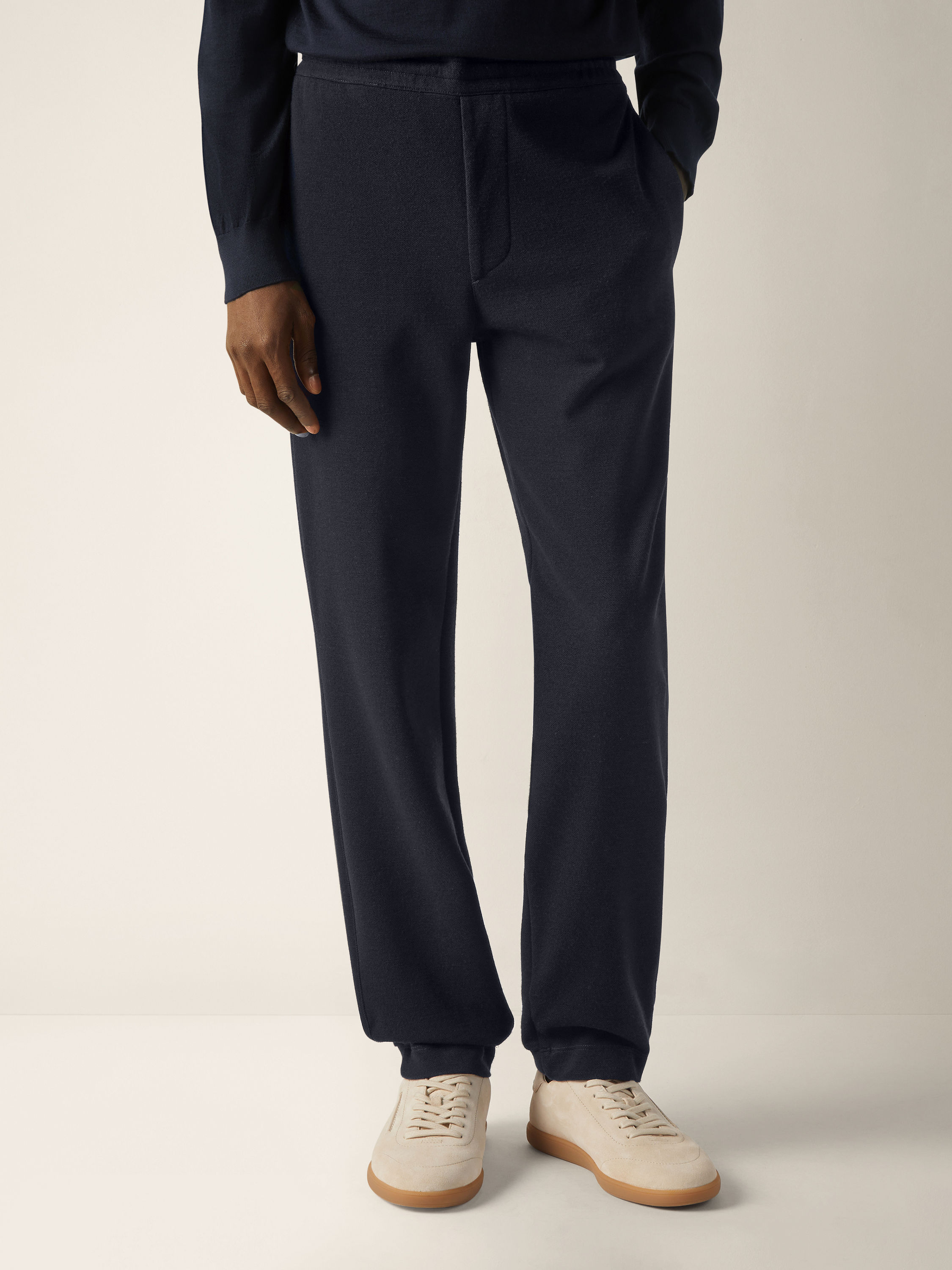 Navy Blue Cotton Wool and Silk Joggers Product detail photo #4