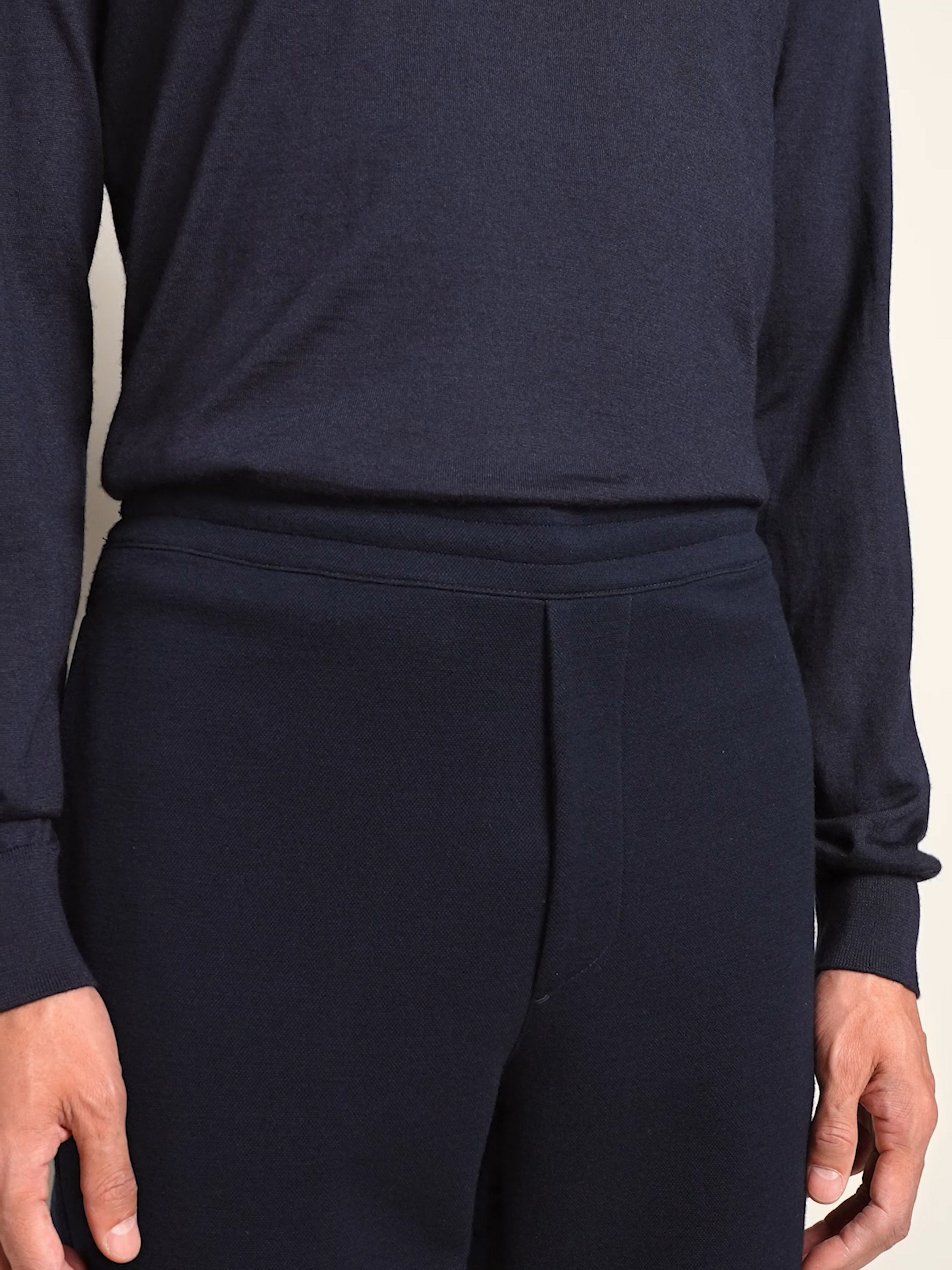 Navy Blue Cotton Wool and Silk Joggers