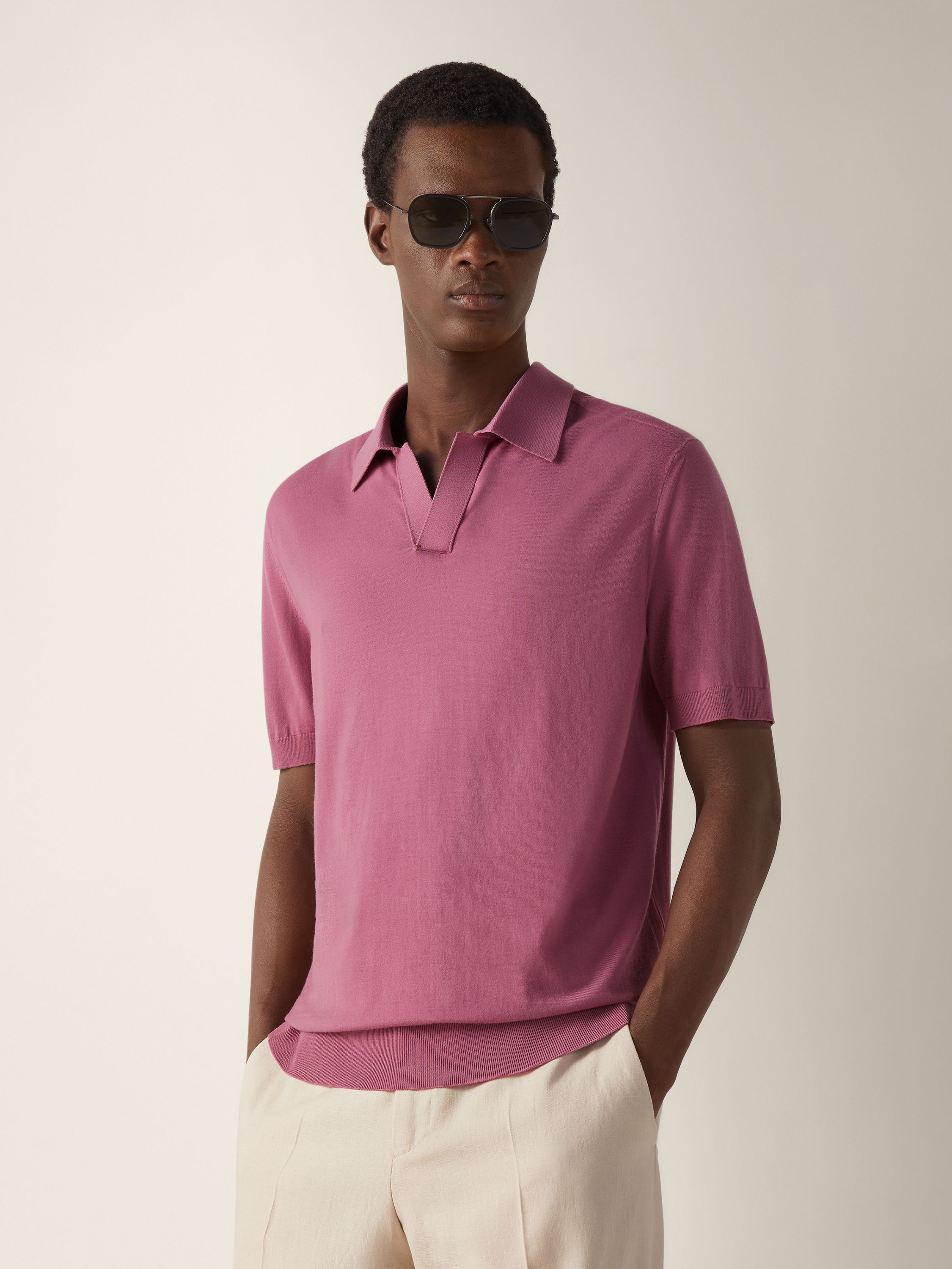Poloshirt aus Vellus Aureum in Rosa Detailfoto #3 des Produkts