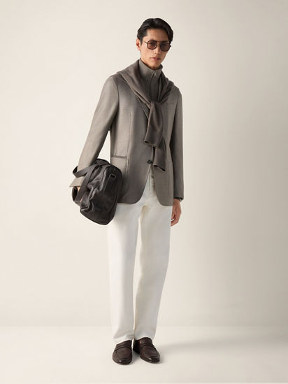 Dark Taupe Mélange Cashmere Silk and Linen Jacket SS26 37203817