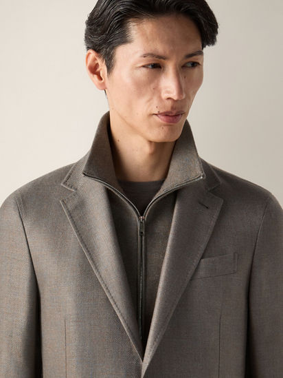 Dark Taupe Mélange Cashmere Silk and Linen Jacket SS26 37203817