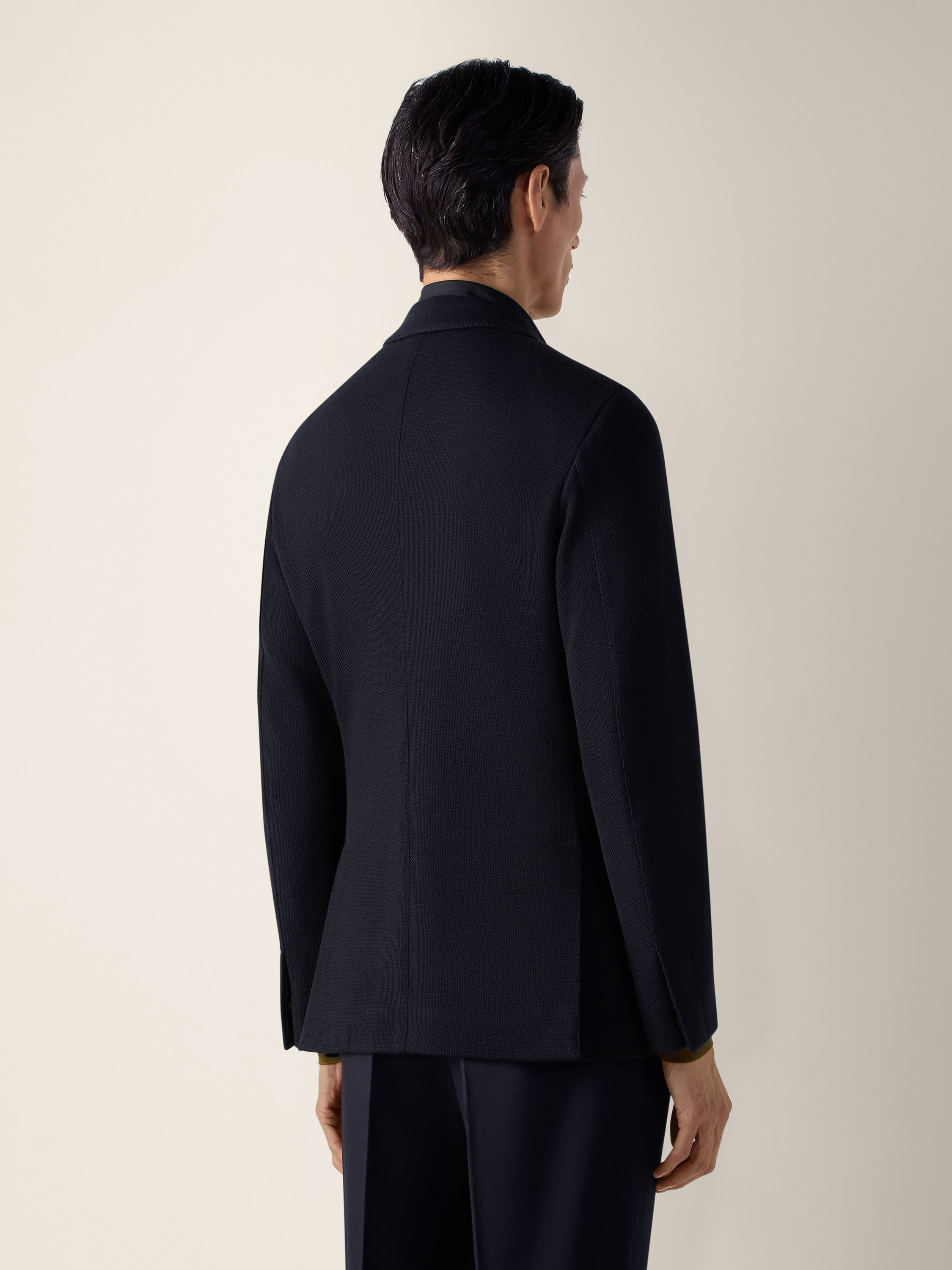 Jacke aus High Performance™ Jersey Wolle und Baumwolle in Marineblau Detailfoto #5 des Produkts