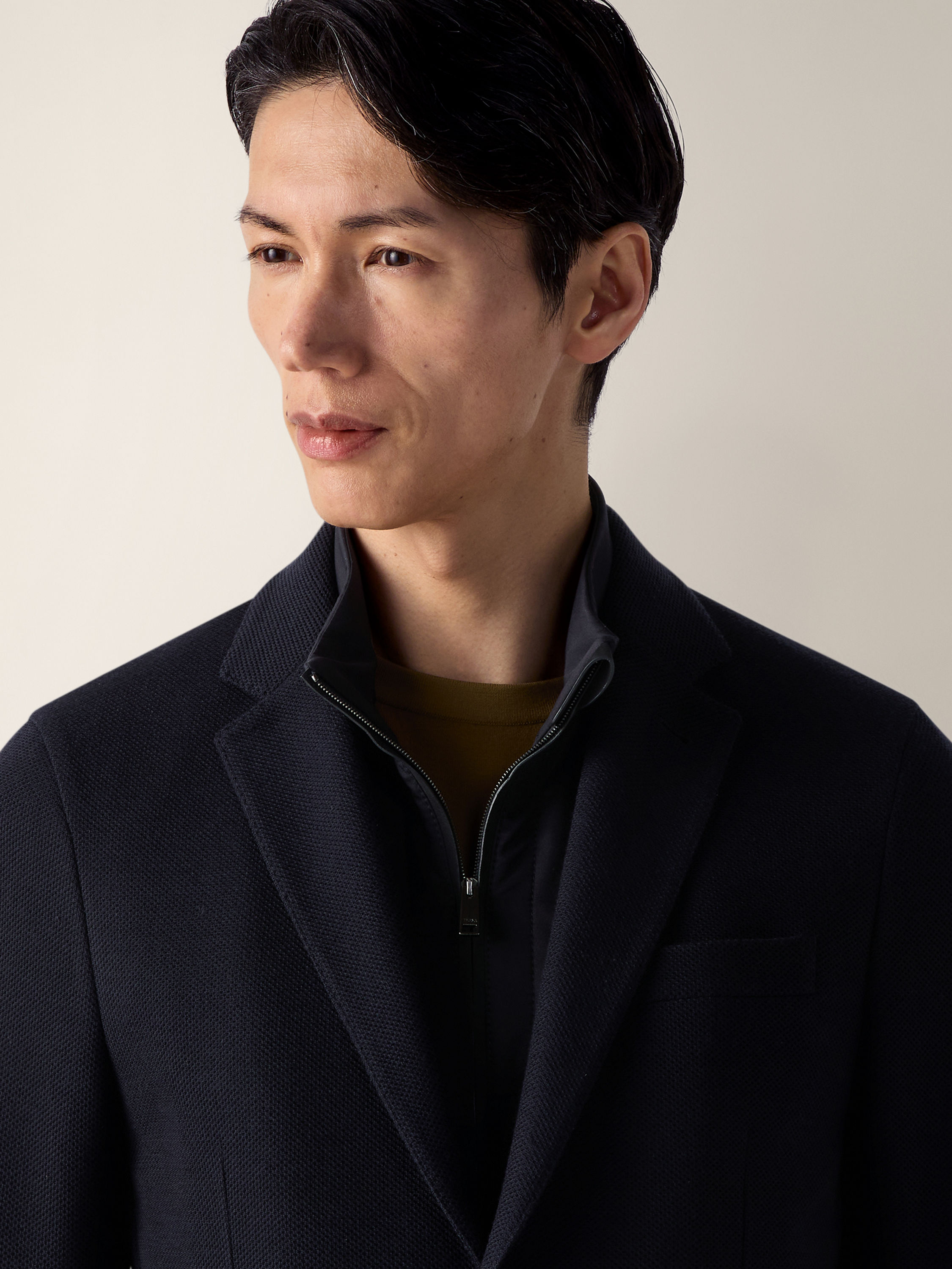 Jacke aus High Performance™ Jersey Wolle und Baumwolle in Marineblau Detailfoto #2 des Produkts