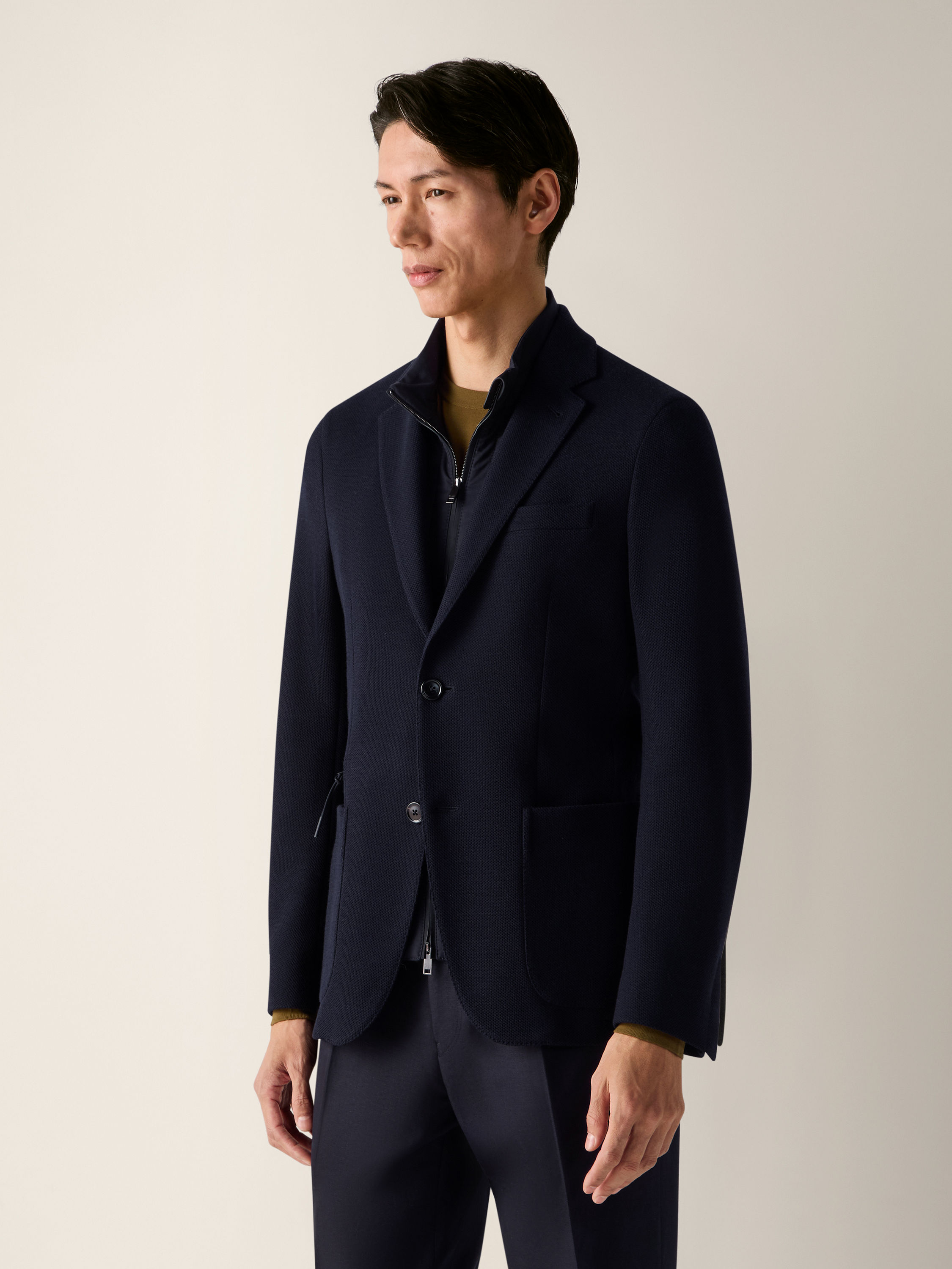 Jacke aus High Performance™ Jersey Wolle und Baumwolle in Marineblau Detailfoto #3 des Produkts