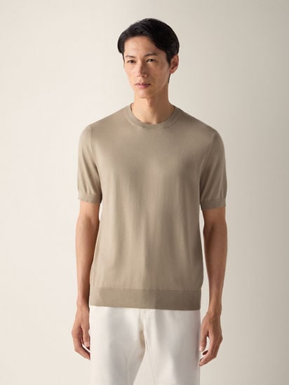 Light Taupe Premium Cotton T-shirt SS26 37666078 | Zegna US
