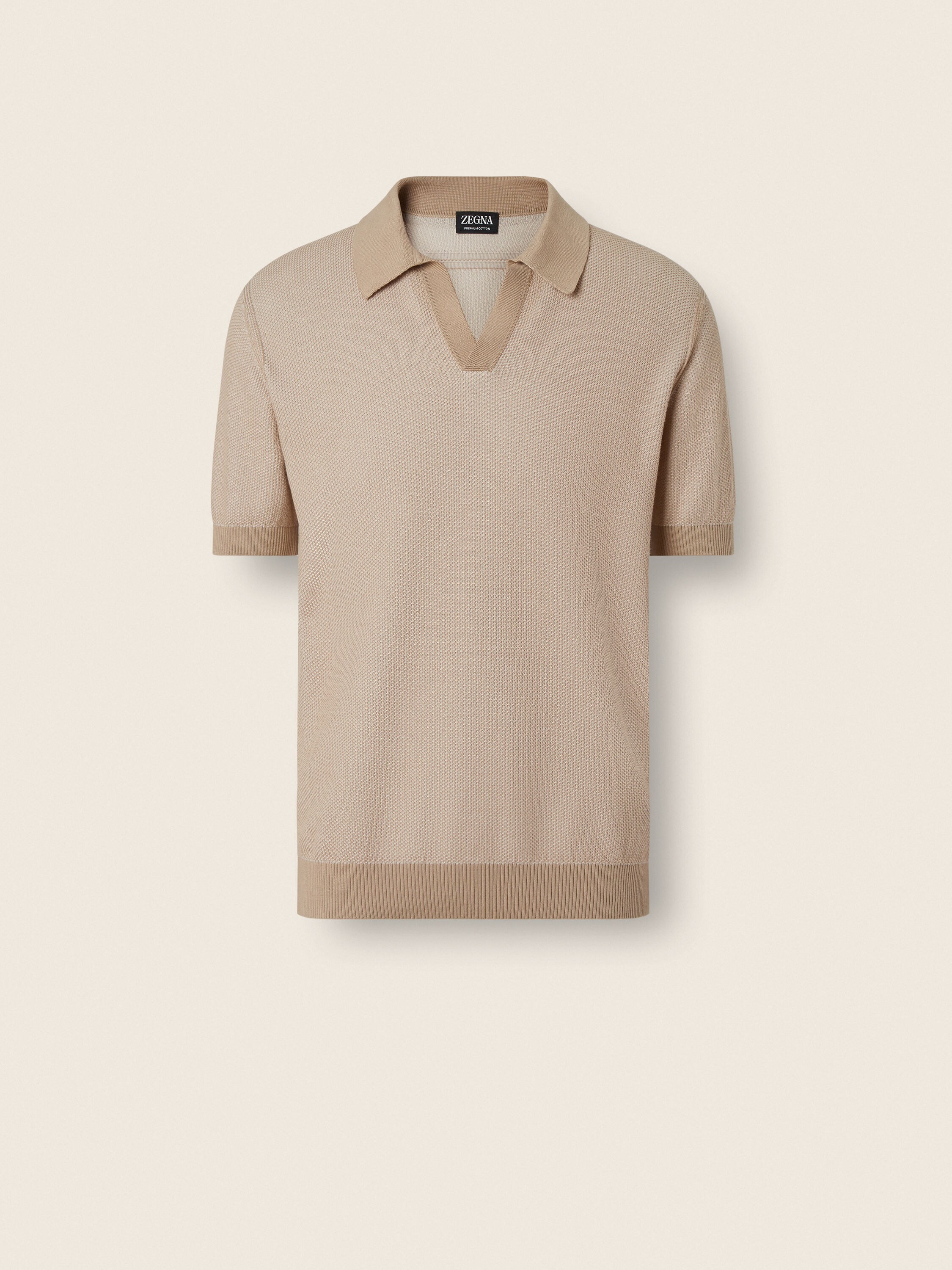 Ivory and Light Taupe Cotton Polo Shirt Main product photo