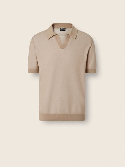 Ivory and Light Taupe Cotton Polo Shirt SS26 37109697 | Zegna CA