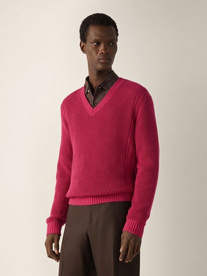 ダークピンクコットン&シルクVネック SS26 37109653 | Zegna JP