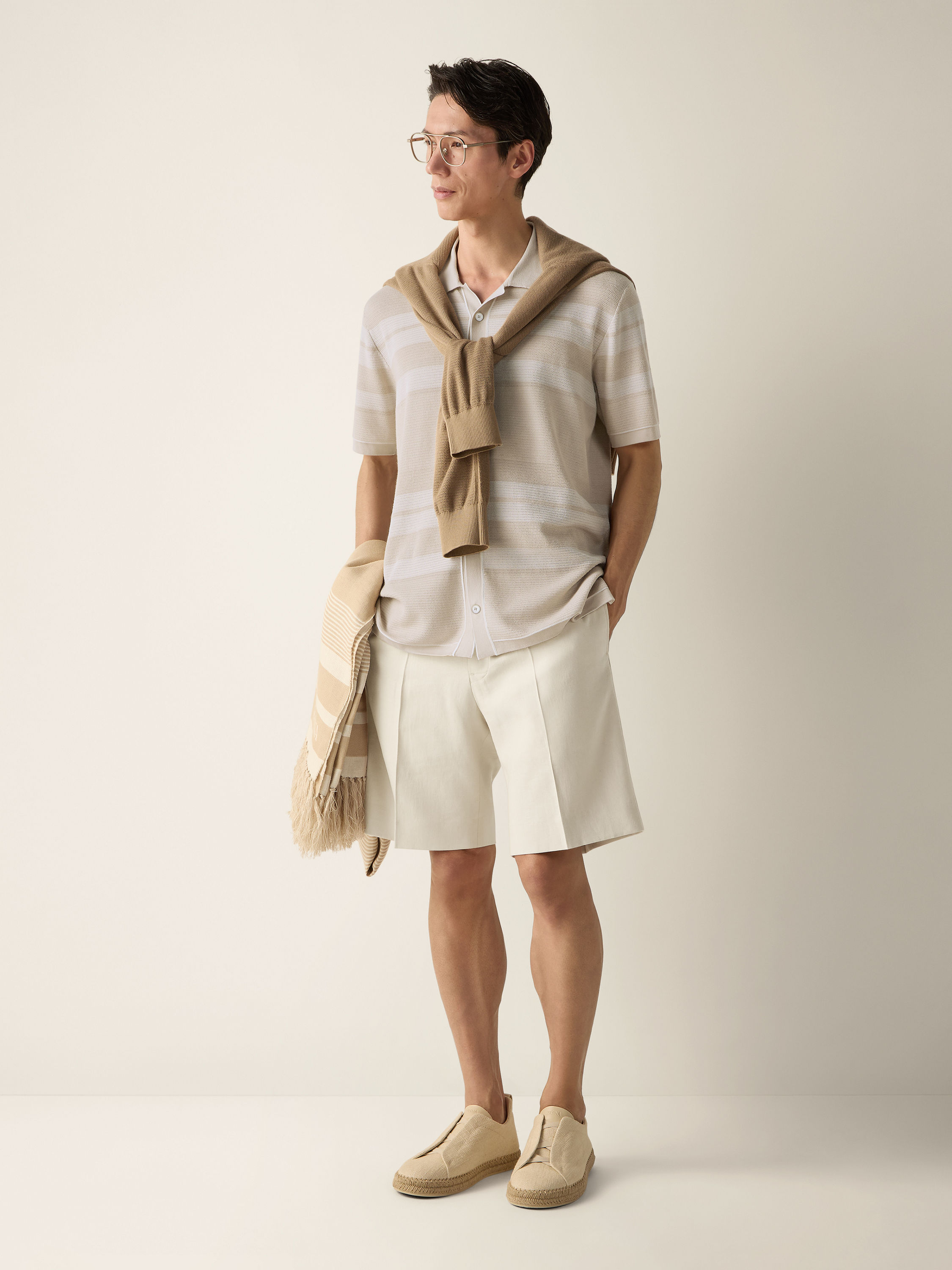 Ivory and White Cotton and Silk Shirt Product detail photo #2